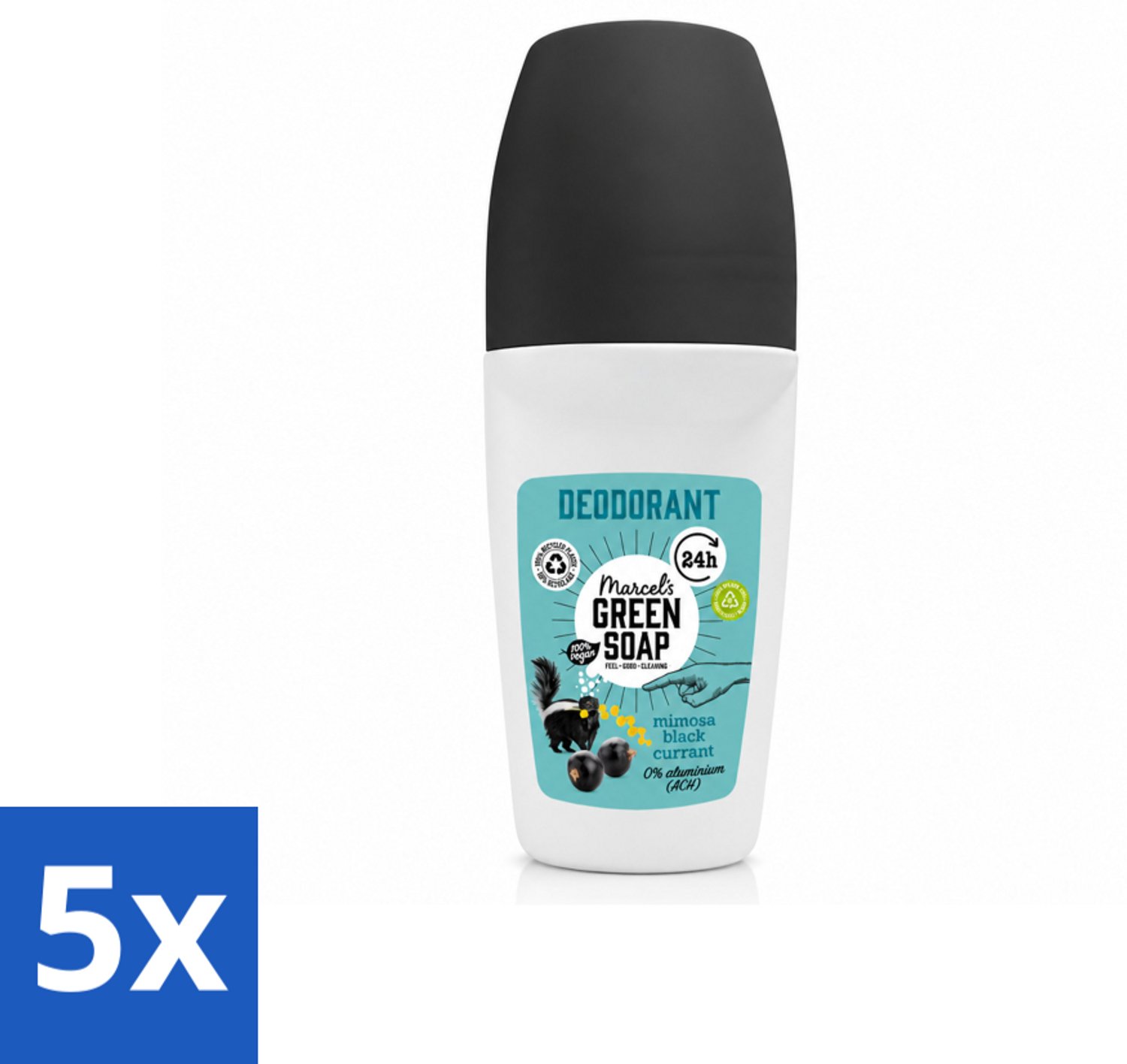 5 x Marcel's Green Soap - Deodorant Roller - Mimosa & Blackcurrant - Langdurige frisheid - 50 ml - Voordeelverpakking - 5 stuks