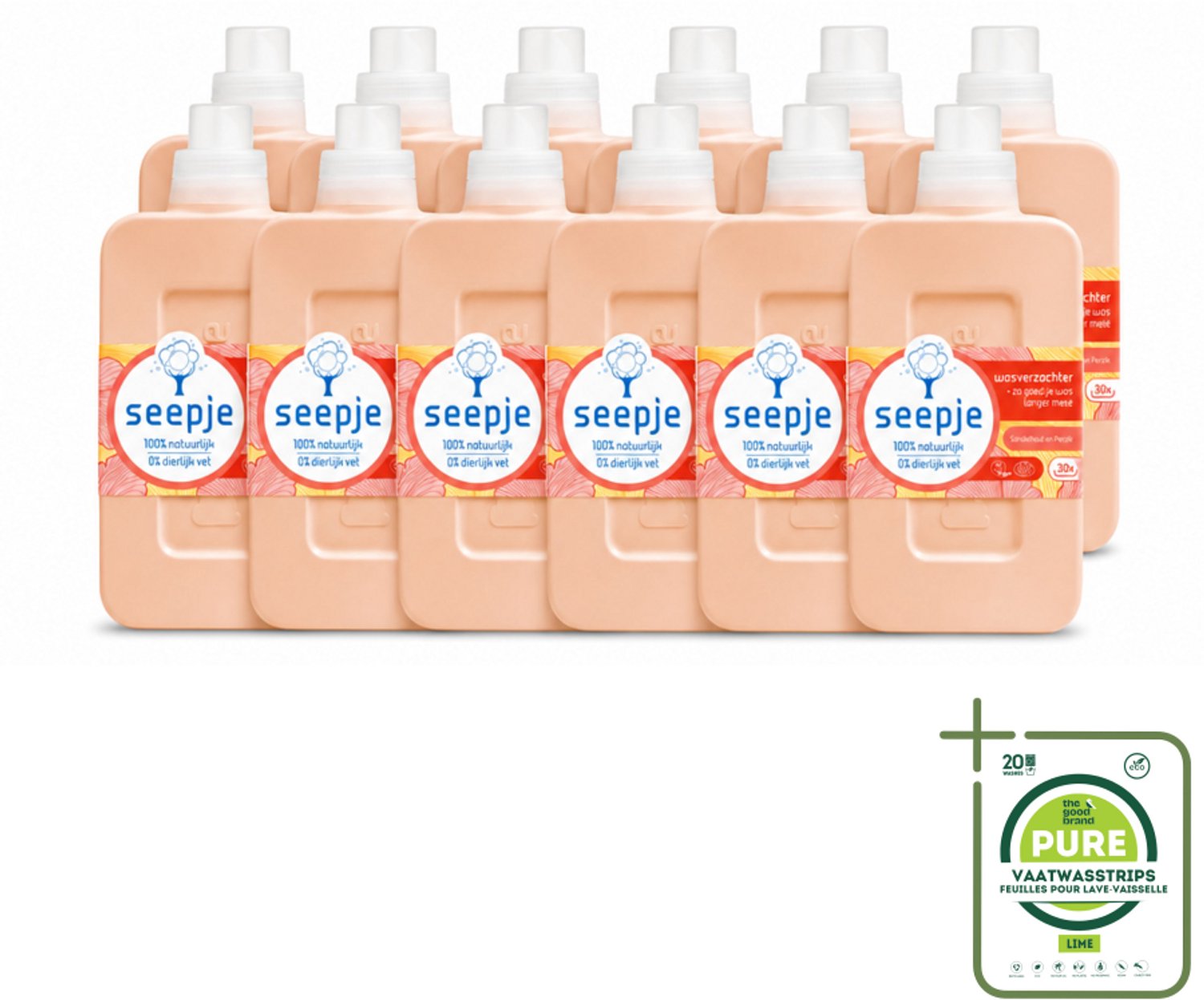 12 x Seepje - Wasverzachter - Verzorgt en Verfrist - Sandelhout en Perzik - 30 Wasbeurten - 750 ml - Grootverpakking - Wasverzachter - Natuurlijke Wasverzachter - Sandelhout En Perzik - Wasverzachter Voor Kleding - Wasverzachter Voor Beddengoed