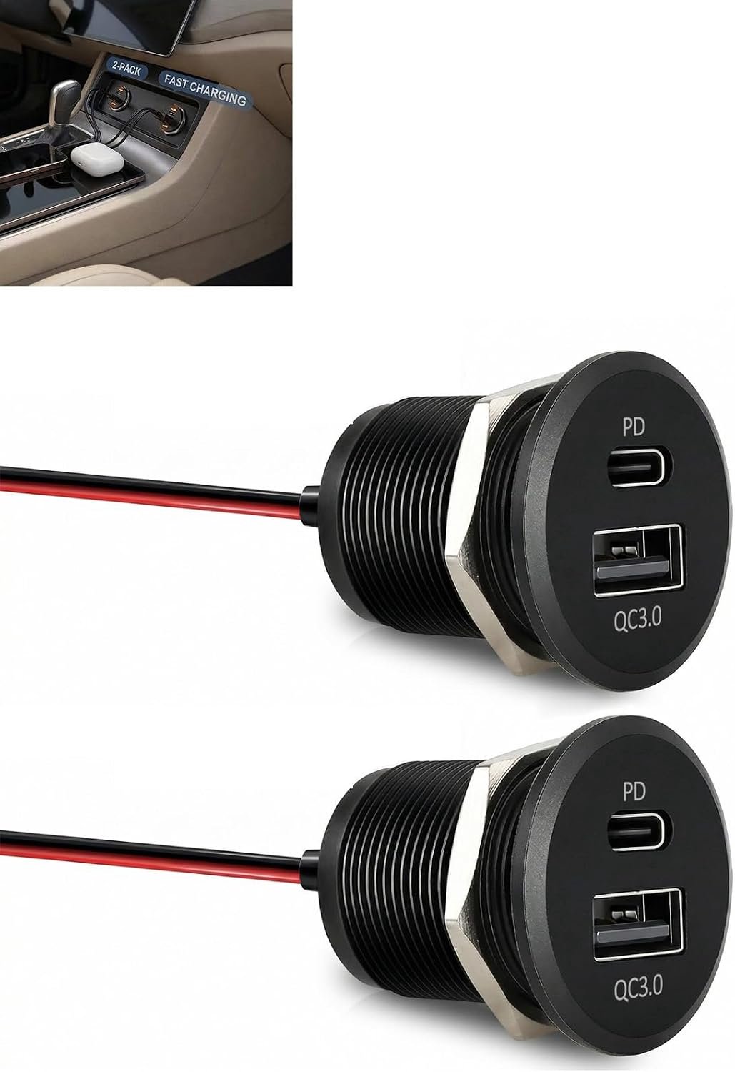 C stopcontact, 12 V, camper, oplader, volledig aluminium, dual-poort, type-C, USB PD3.0, QC3.0 met intelligente beschermingsfunctie, ingebouwde auto-adapter voor camper, auto, boot, vrachtwagen