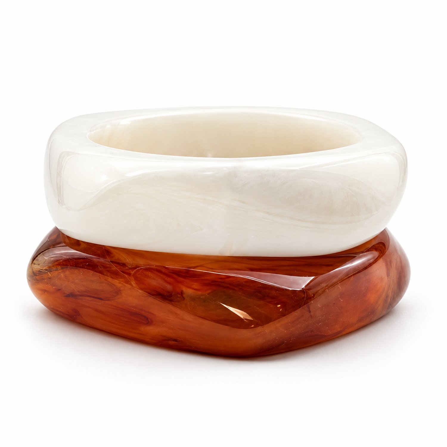 Marama Bangle Armbanden Dames – Set van 2 – Wit & Bruin – Acryl