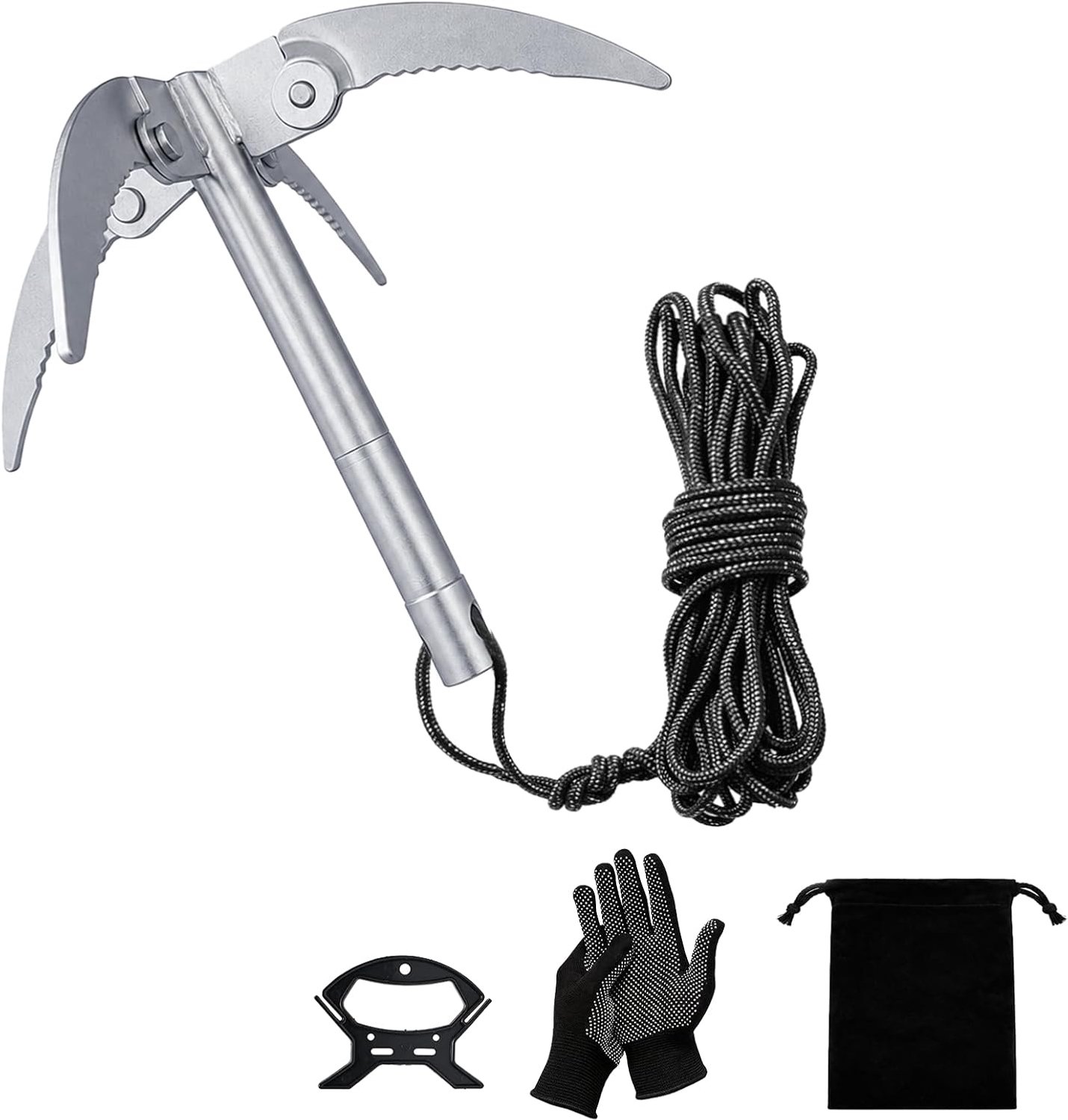 4 haken 0,3 kg vouwanker met 10 m touw touwwinder handschoenen tas