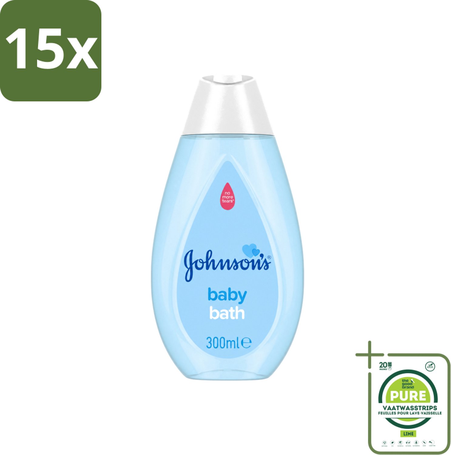 15 x Johnson's - Baby Bath - Puur & Zacht - 300 ml - Grootverpakking - Vaatwasstrips - Babybad - Babyzeep - Zachte Badzeep - Gevoelige Huid - Babyhuid