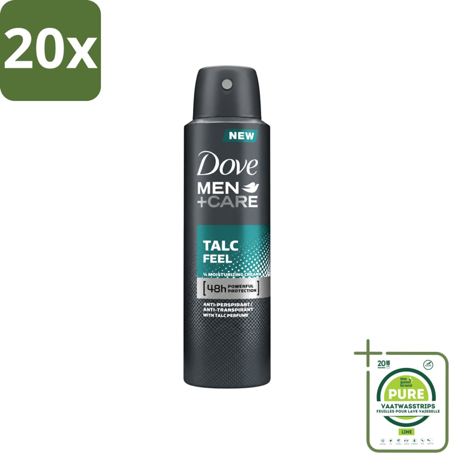 20 x Dove - Deodorant - Men Care Talc Feel - Zachte en verzorgende bescherming - 150 ml - Grootverpakking - Vaatwasstrips - Deodorant Spray - Zweetbehandeling - Frisheid - Huidbescherming - Poederachtig Gevoel