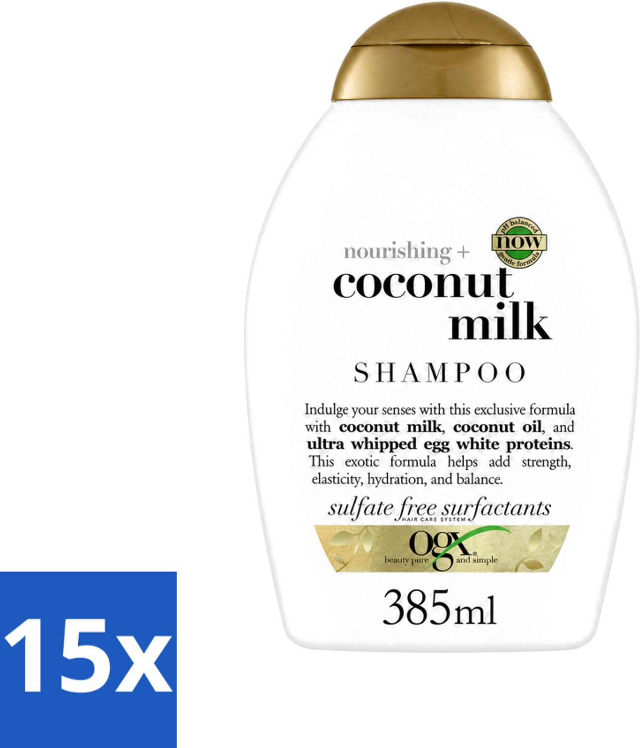 15 x OGX - Coconut Milk - Shampoo - Voedend - Tropische Geur - 385 ml - Voordeelverpakking - 15 stuks