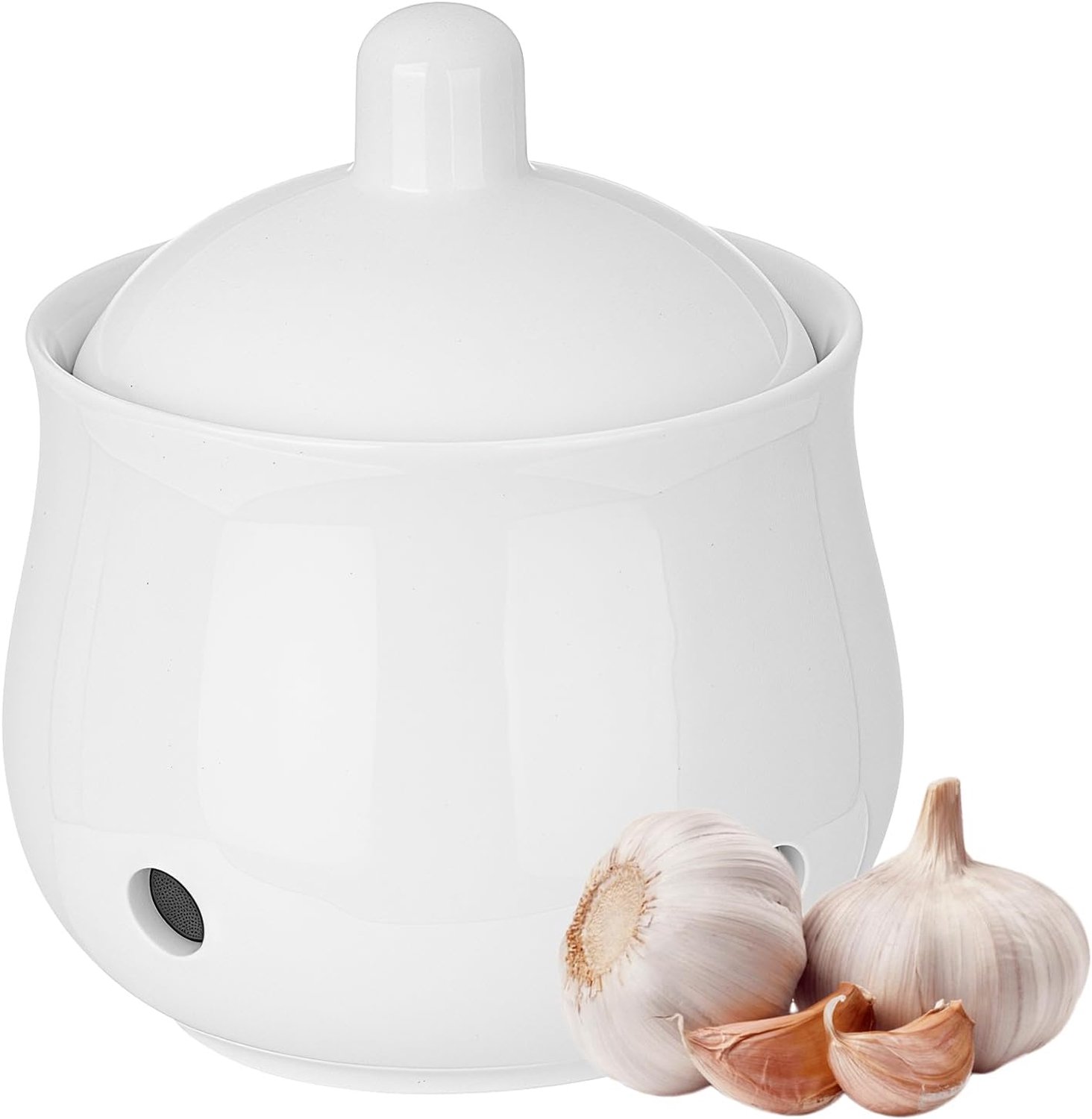 Opslag voorraadpotten: Knoflookpot van keramiek met deksel en ventilatiegaten, ademende knoflookcontainer, uienopslag container, voor paprika uien knoflook gember