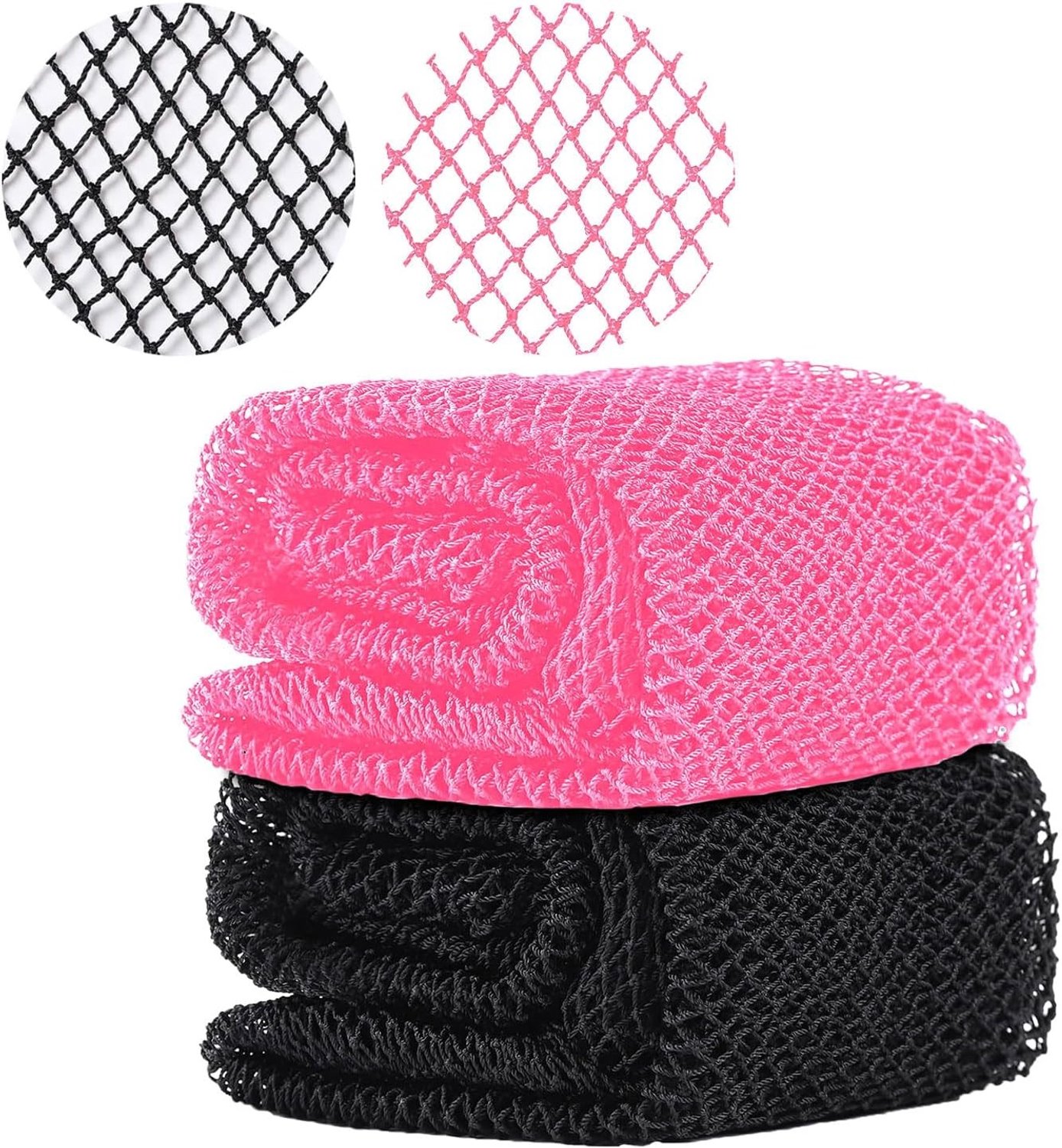 Dubbele Textuur Lichaamspeeling Spons voor Douche en Bad - Zwart en Roze, 2 Stuks, Exfoliatie en Verzorging