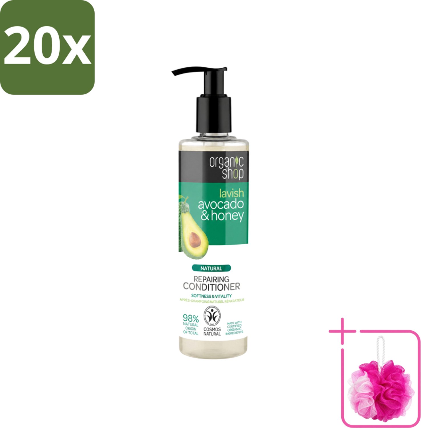 20 x Organic Shop - Natural Repairing Conditioner - Avocado & Honey - 280 ml - Bulkverpakking - Herstel haar - Douchemop - Natuurlijke conditioner
