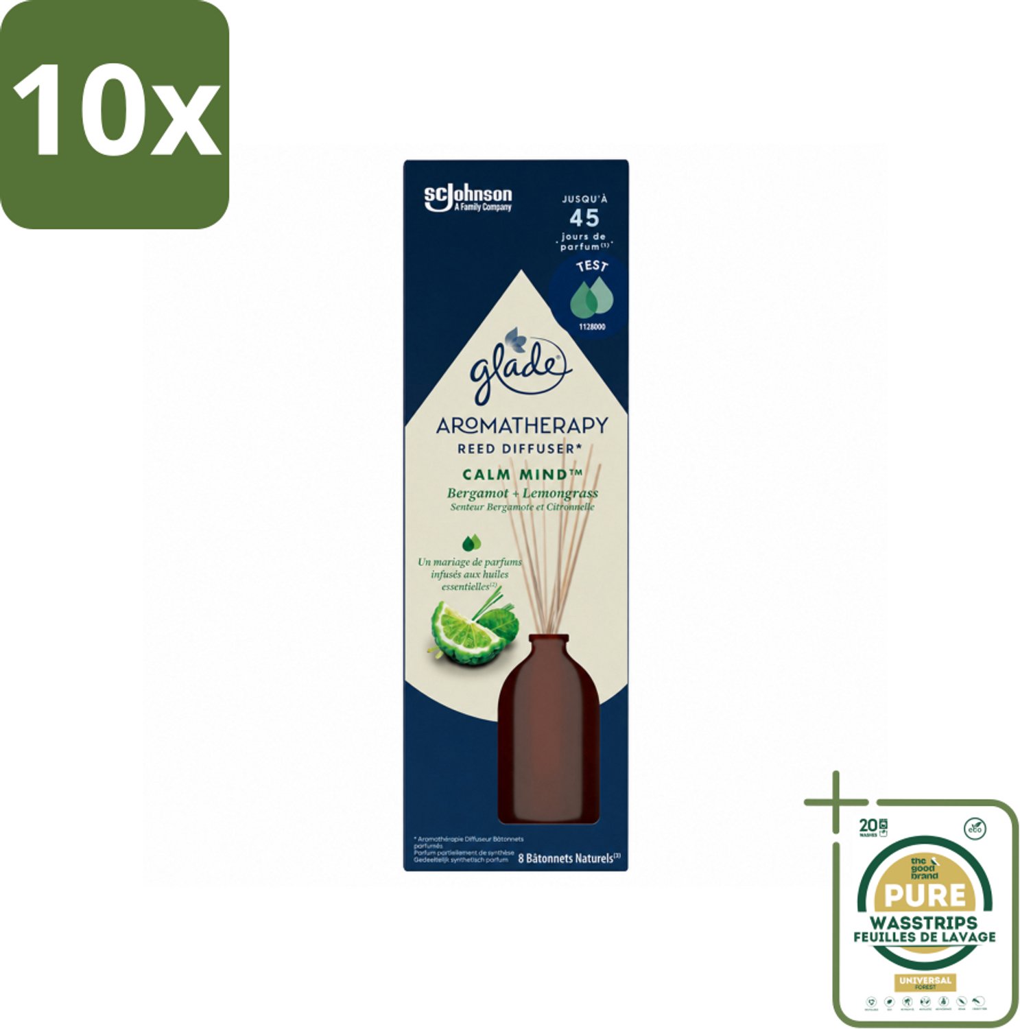 10 x Glade - Geurstokjes Calm Mind - Aromatherapie Geurverspreiding - 80 ml - Wasstrips - Geurstokjes - Aromatherapie - Ontspanning - Geurverspreiding - Rust