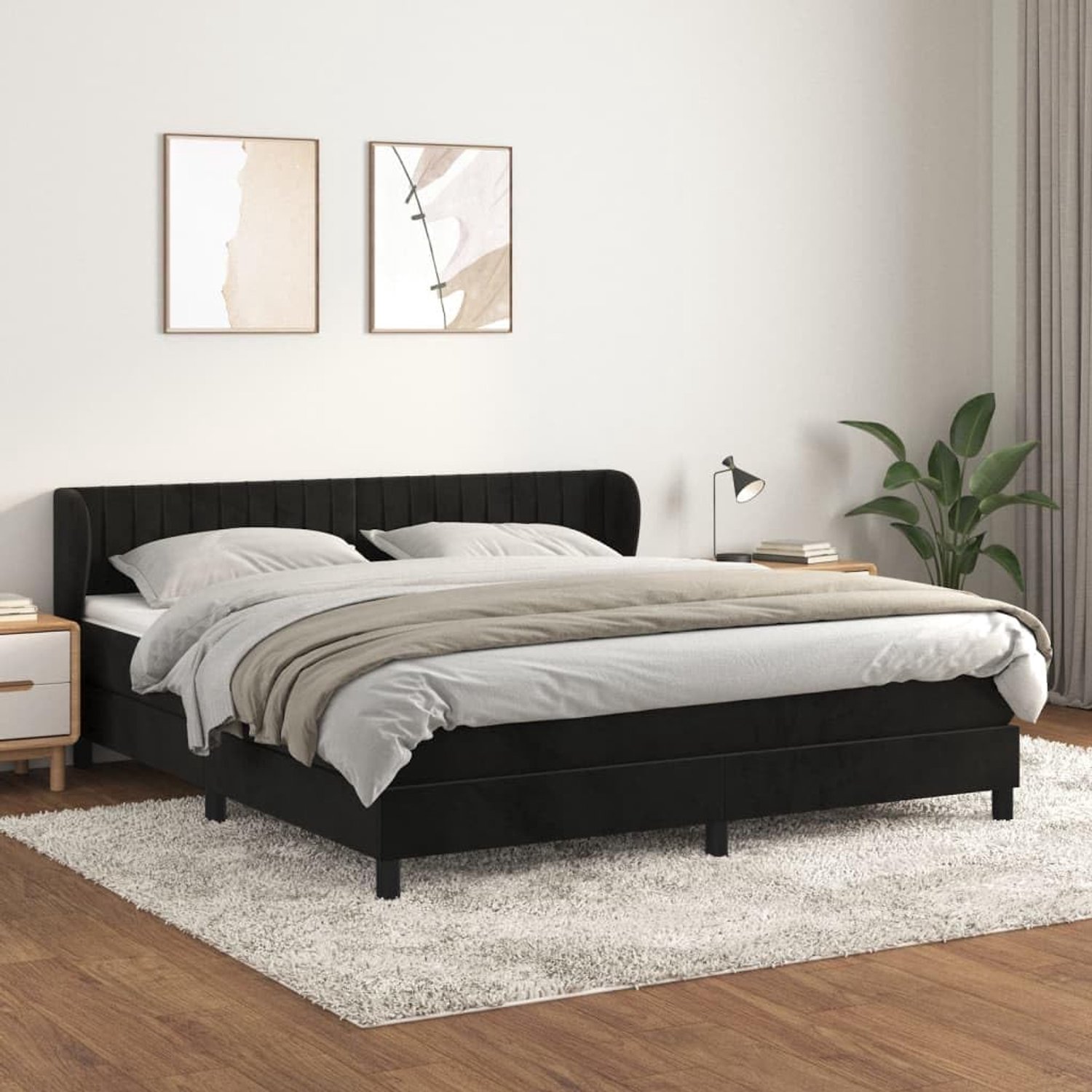 Boxspringbed met matras, 180 x 200 cm, fluweel, zwart, in hoogte verstelbaar hoofdeinde, pocketvering, matrasbeschermer voor een goede nachtrust en middelharde ondersteuning