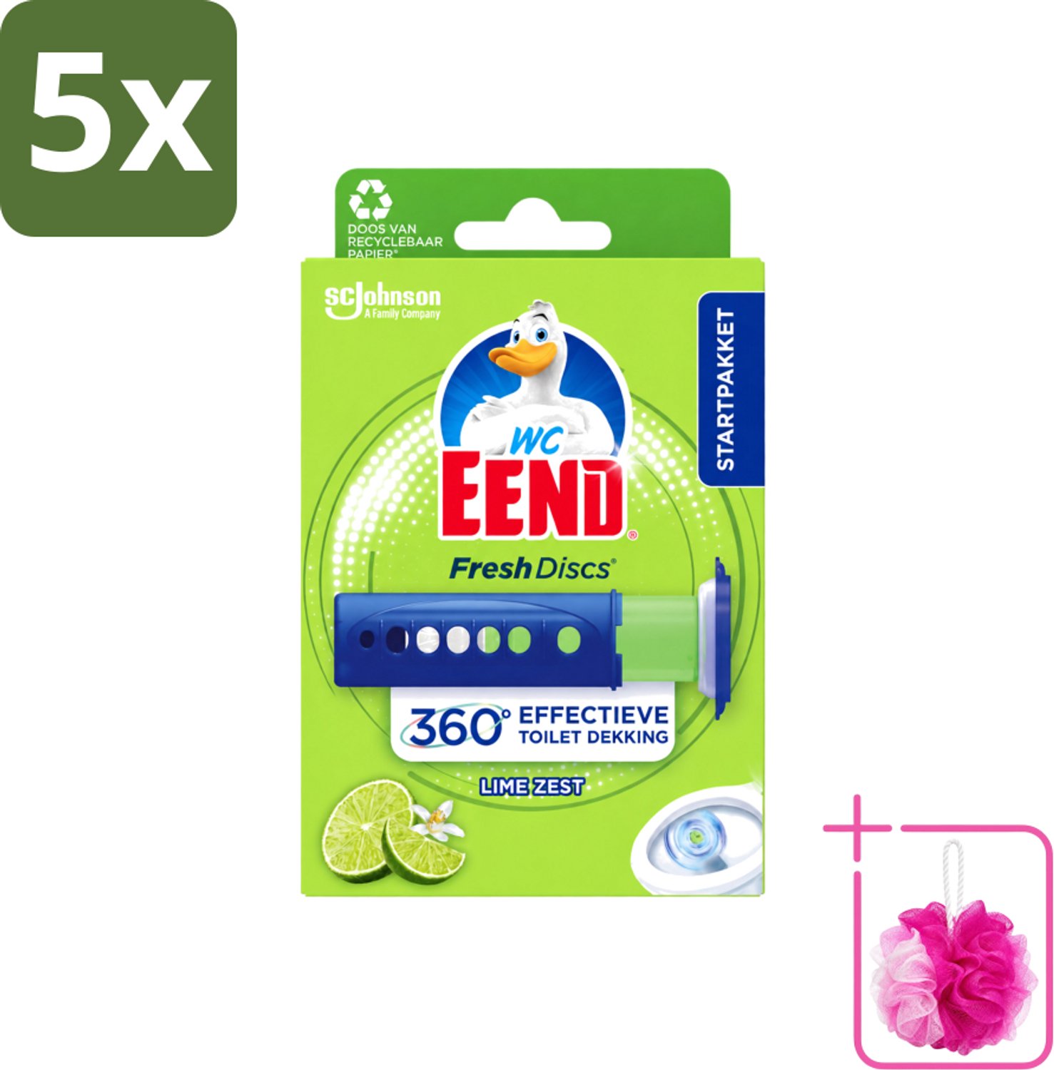 5 x WC Eend - Fresh Discs Lime Zest - Toiletgel - Hygiënisch & Fris tot 7,5 Weken - 36 ml - Bulkverpakking - Toiletgel - Douchemop - Toilet reinigen