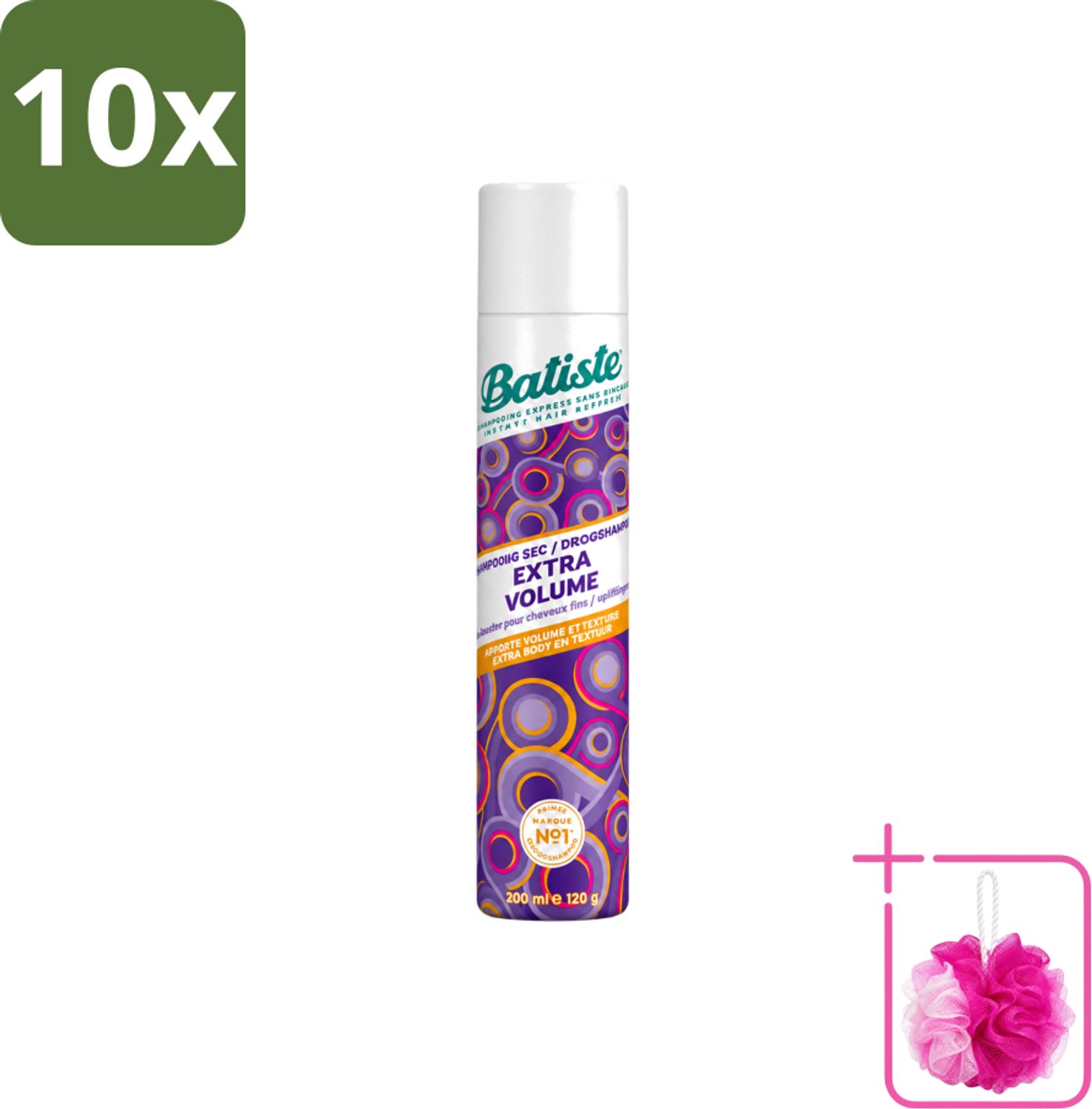 10 x Batiste - Extra Volume - Droogshampoo - Geeft Meer Volheid - Frist Vet Haar Op - 200ml - Bulkverpakking - Extra volume haar - Douchemop - Droogshampoo