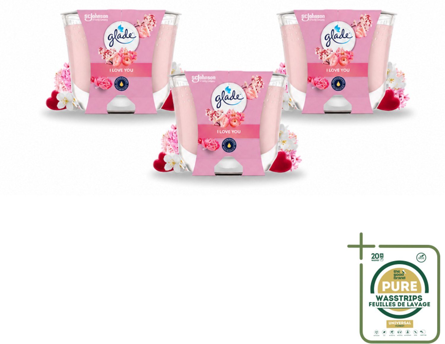 3 x Glade - Geurkaars I Love You - 100% Raapzaadwas - 204 g - Wasstrips - Geurkaars I Love You - Geurkaars - Geur - Bloemige Geur - Liefde
