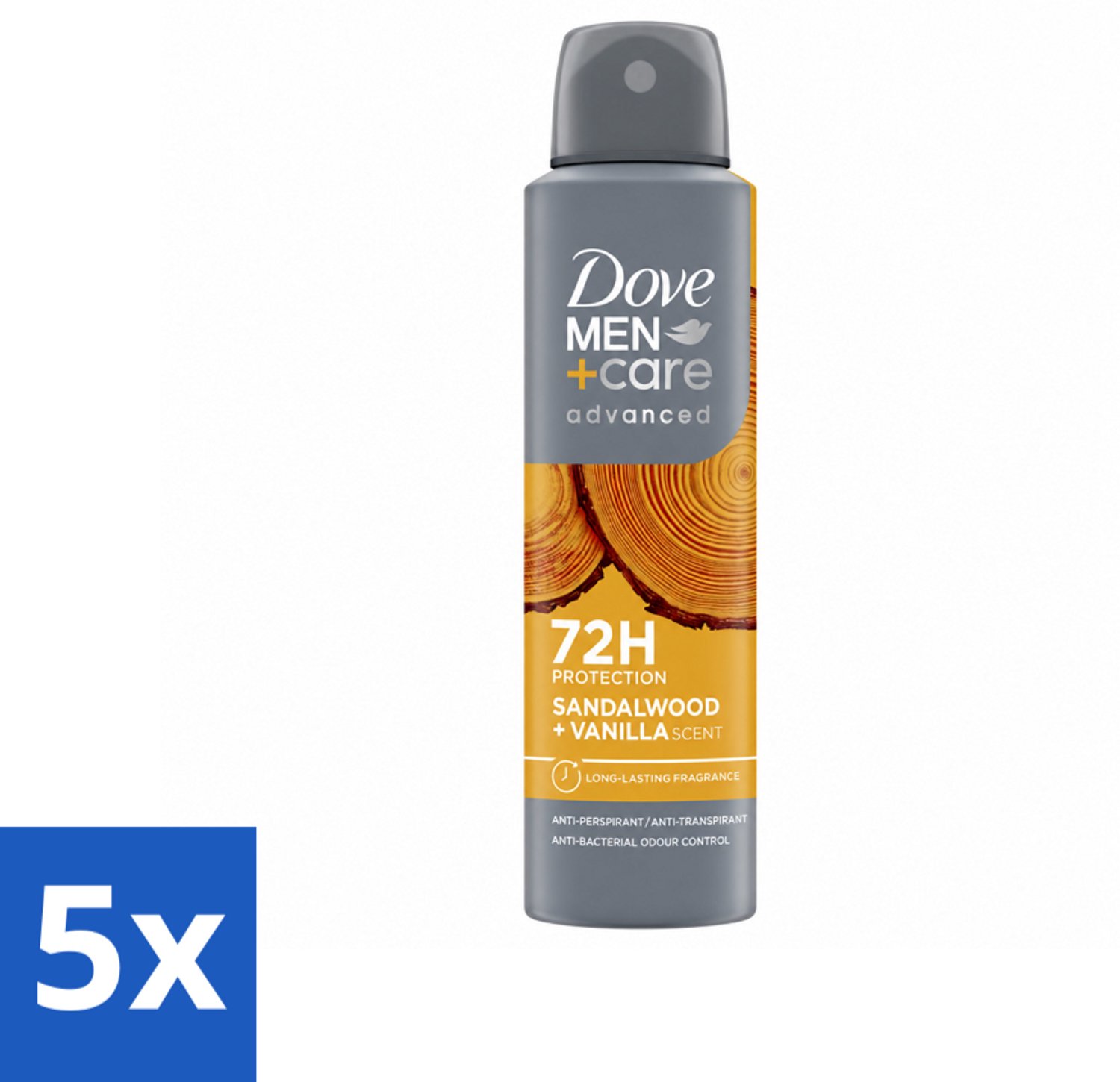 5 x Dove – Deodorant Spray – Men+Care Sandalwood & Vanilla – 150 ml - Voordeelverpakking - 5 stuks