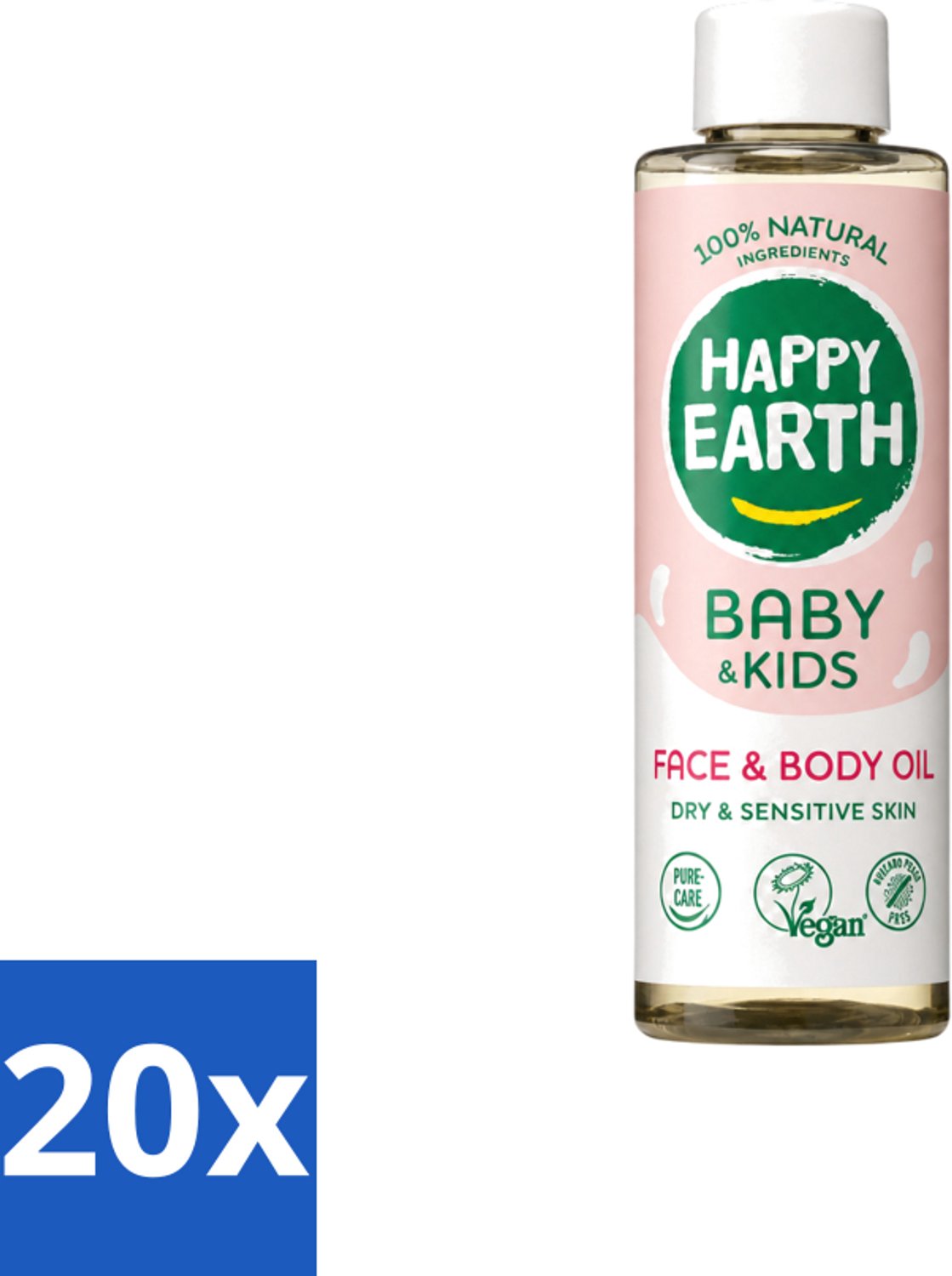 20 x Happy Earth – Face & Body Oil – 100% Natuurlijk Baby & Kids – 150 ml - Voordeelverpakking - 20 stuks