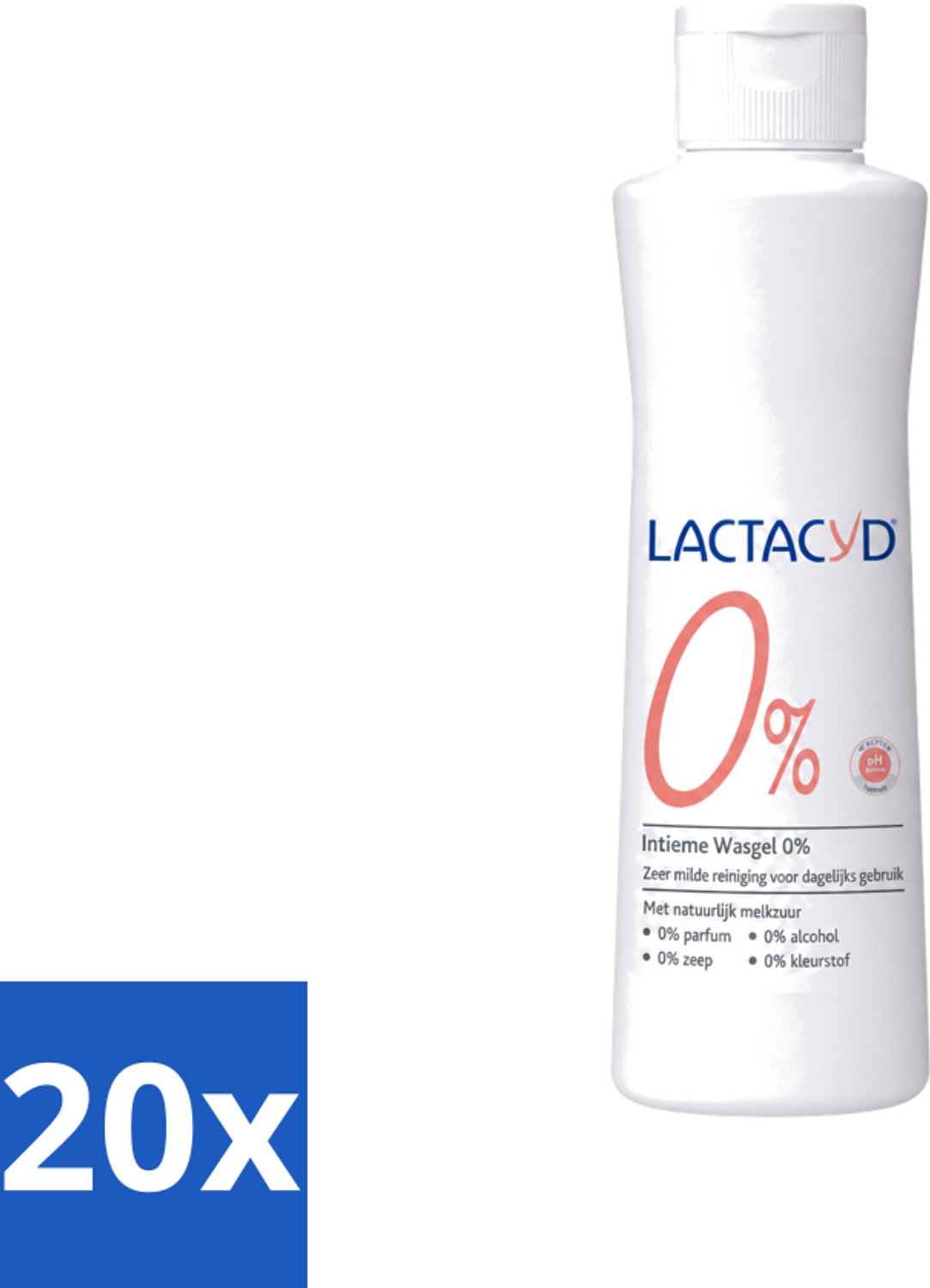 20 x Lactacyd – 0% – Milde Wasgel – 250 ml - Voordeelverpakking - 20 stuks