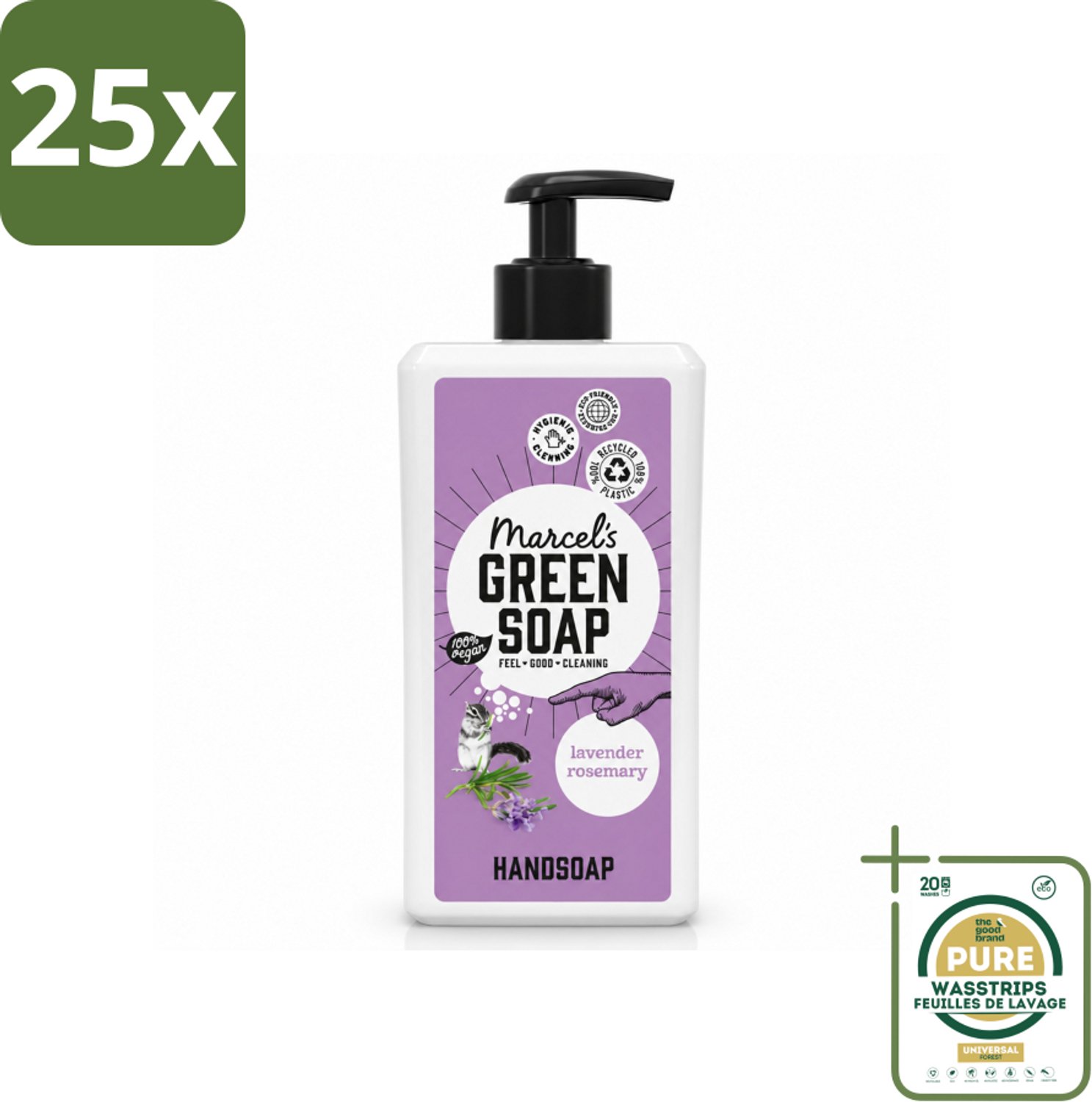 25 x Marcel's Green Soap - Handzeep - Lavender & Rozemarijn - Voor dagelijks gebruik - 500 ml - Wasstrips - Handzeep Lavendel En Rozemarijn - Natuurlijke Handzeep - Geur Handzeep - Handwas - Gezond Handwas