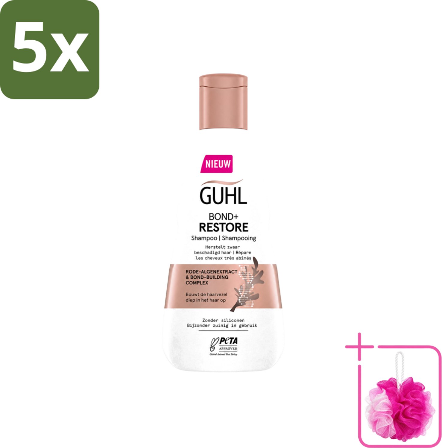 5 x Guhl - Shampoo - Bond+ Restore - 250 ml - Bulkverpakking - Herstel haar - Douchemop - Beschadigd haar