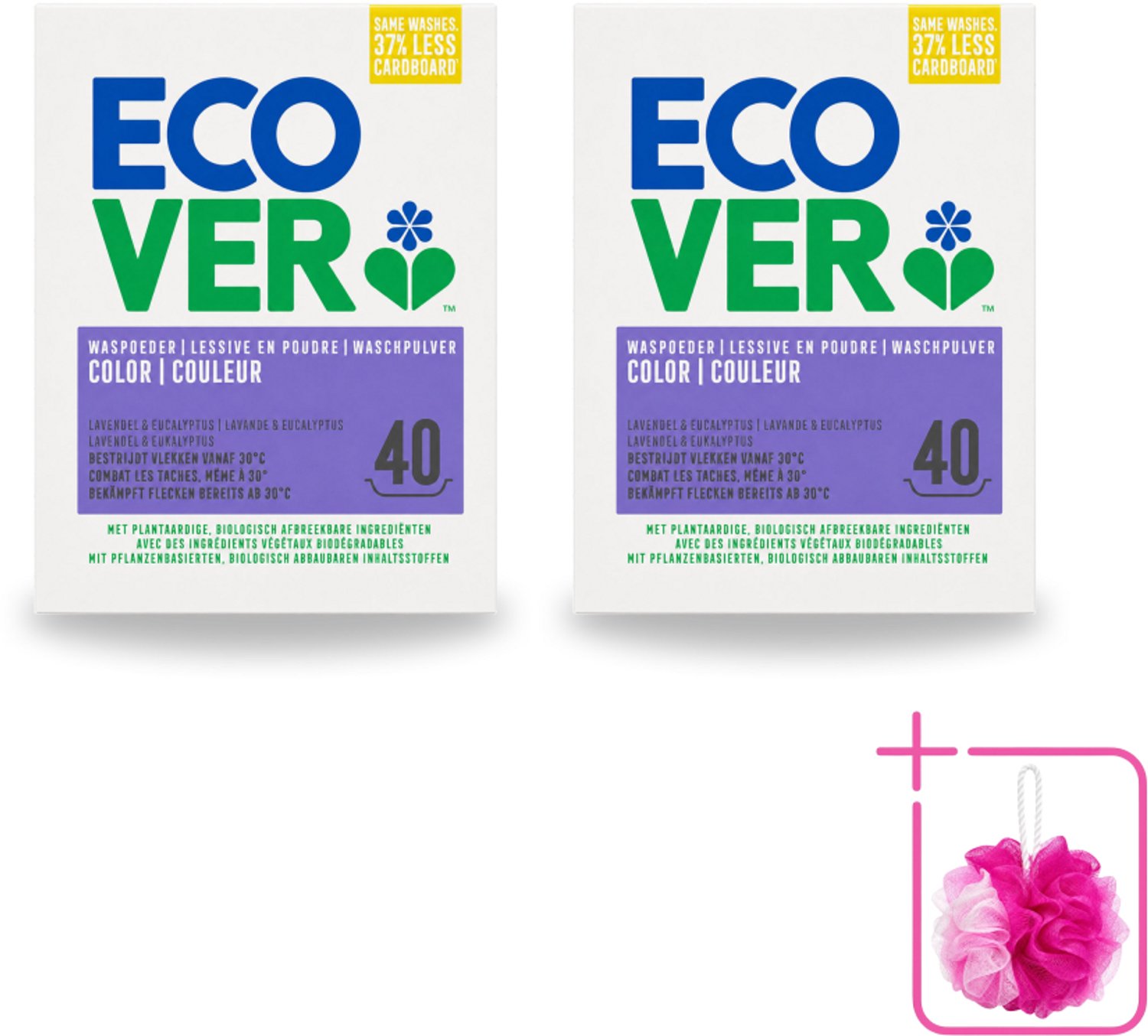 2 x Ecover - Waspoeder Color - Voor gekleurde was - 3 kg - 40 wasbeurten - Bulkverpakking - Waspoeder kleur - Douchemop - Waspoeder voor gekleurde kleding