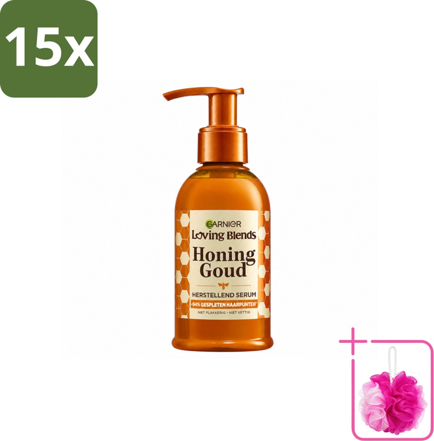 15 x Garnier - Loving Blends Honing Goud - Herstellend Haarserum - Beschadigd & Breekbaar Haar - 115 ml - Bulkverpakking - Haarherstel - Douchemop - Haarversterking