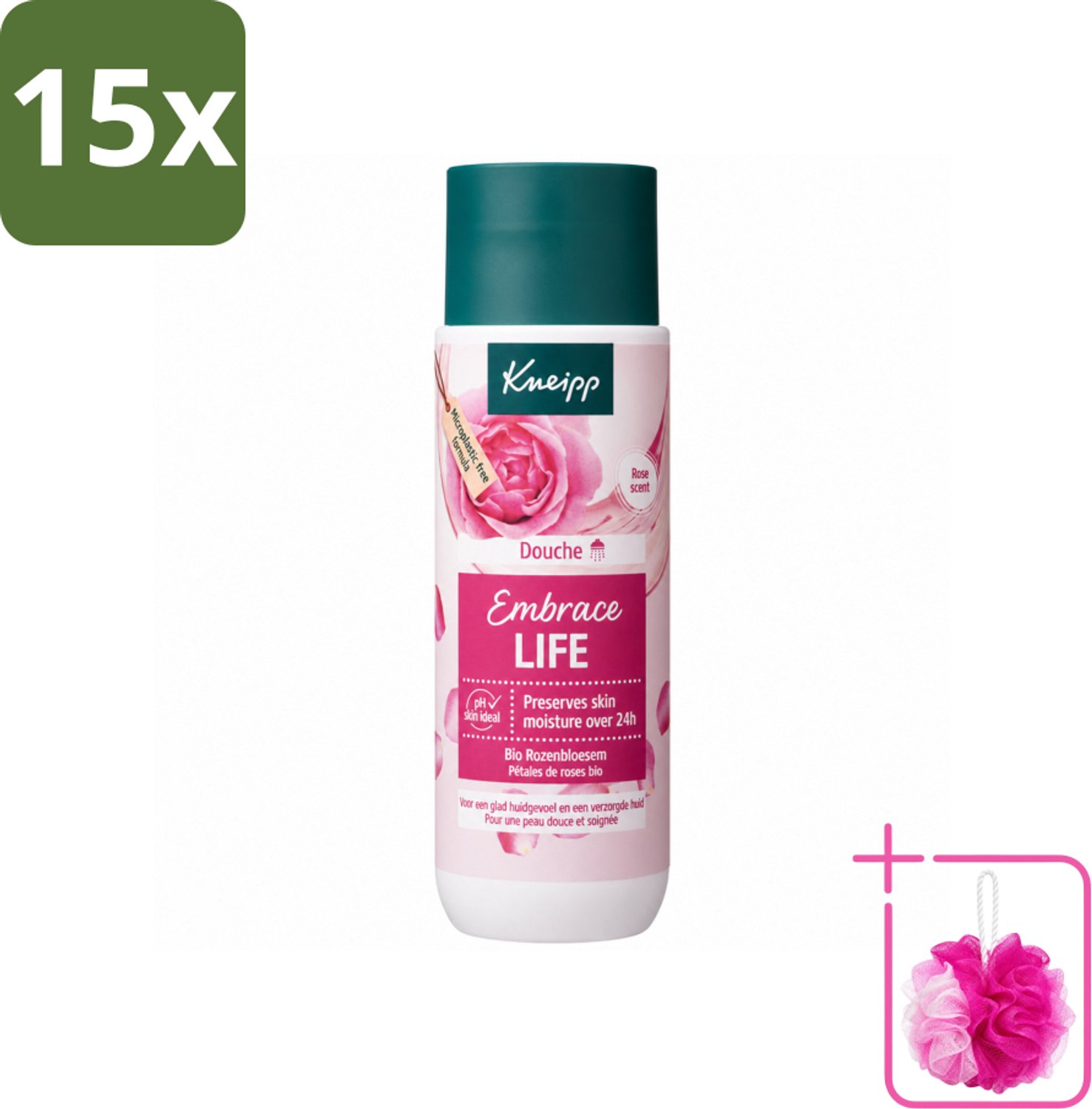 15 x Kneipp - Douchegel - Embrace Life - 200 ml - Bulkverpakking - Douchegel - Douchemop - Roze geur