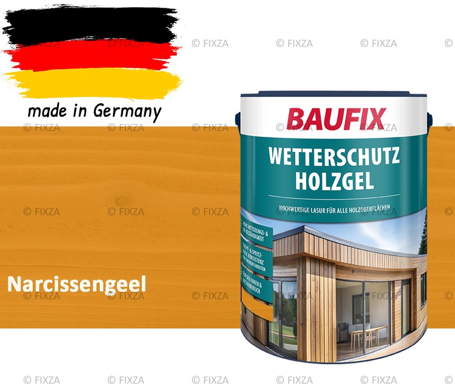 BAUFIX Buitenbeits – Narcissengeel – Zijdeglans – 5 Liter – Voor Schutting, Tuinhuis & Blokhut – UV- & Weerbestendig