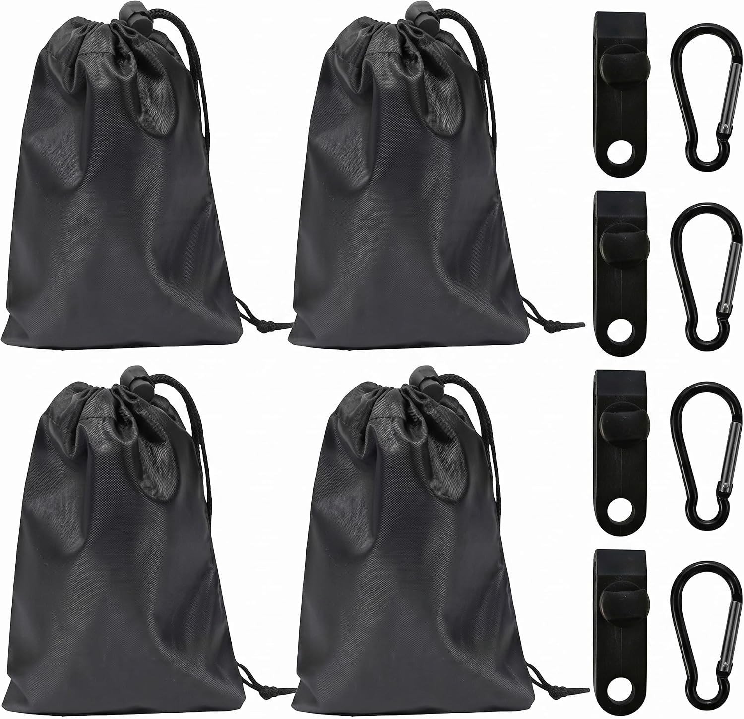 Set van 4 Waterdichte Zandzakken voor Tuin en Camping - 20 x 25 cm Gewichtszakken met Clips en Karabijnhaken voor Windbescherming van Tent en Tuinmeubels