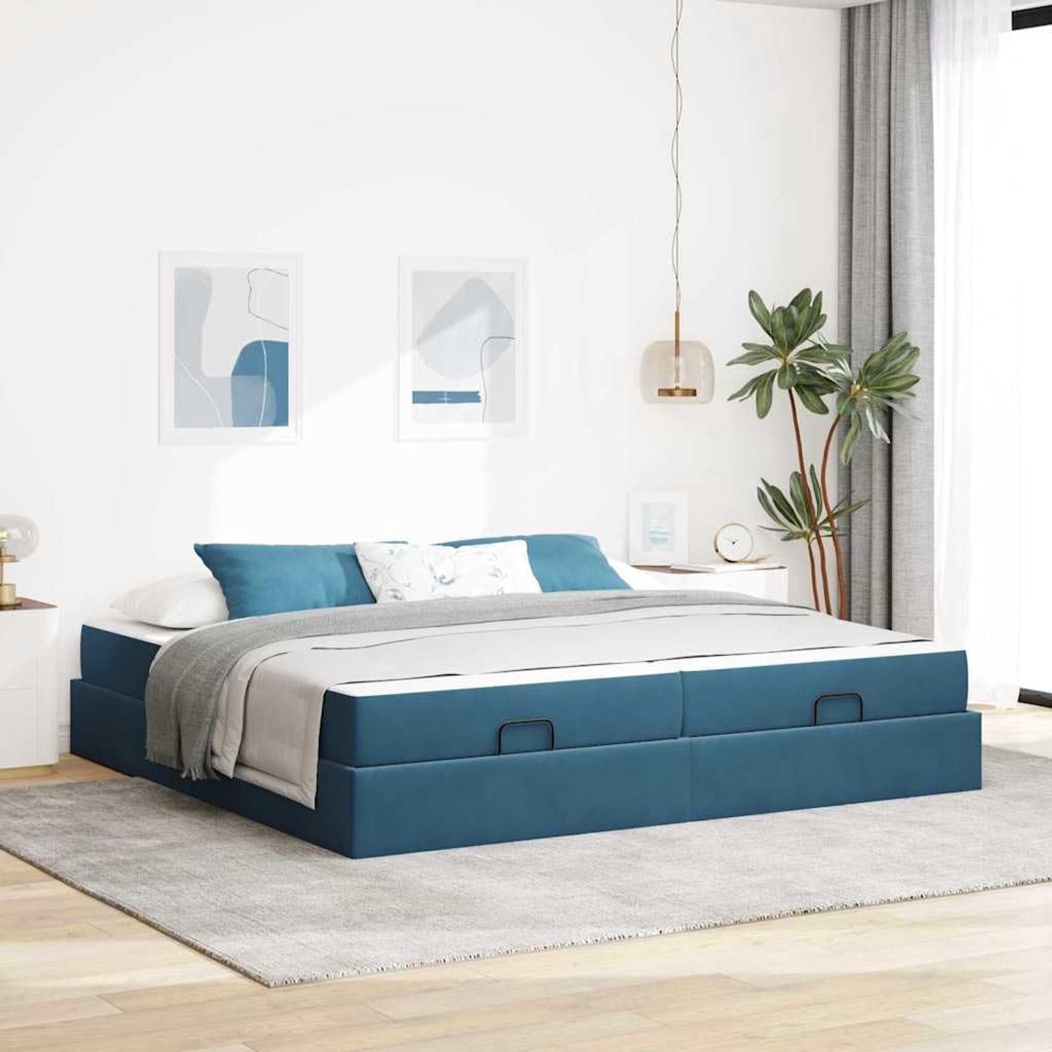 Bed met matras, 2 stuks, bedframe met laden, blauw, schuimmatras met hoge dichtheid, modern opbergbed
