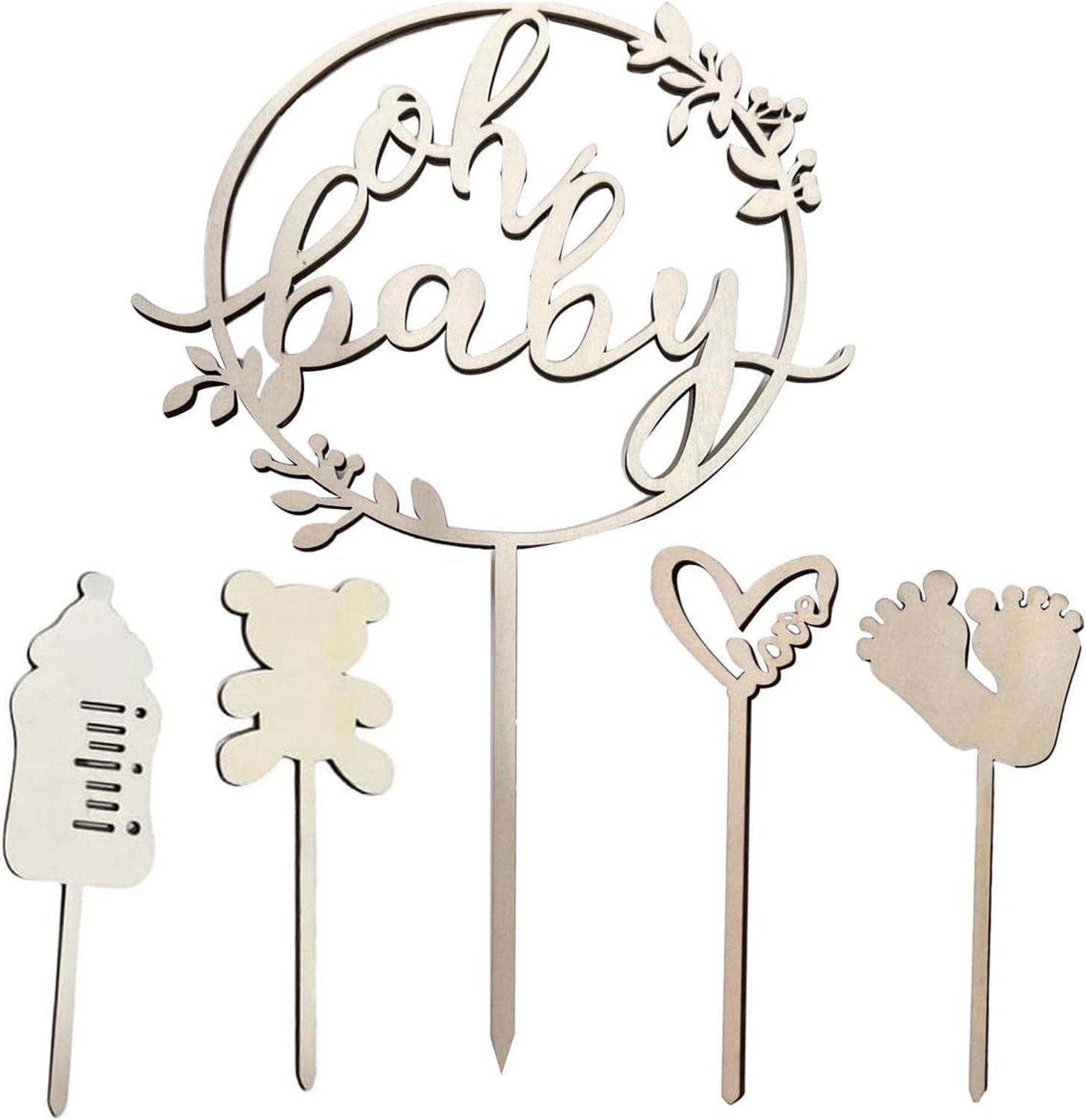 Set van 5 houten taartdecoraties in bosthema