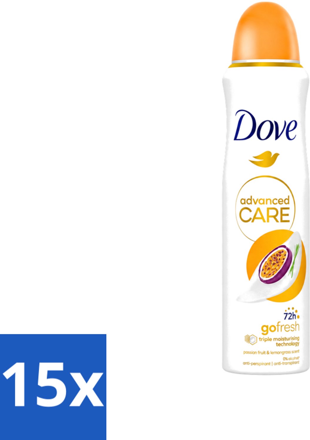 15 x Dove - Deospray - Passievrucht & Citroengras - 150 ml - Voordeelverpakking - 15 stuks
