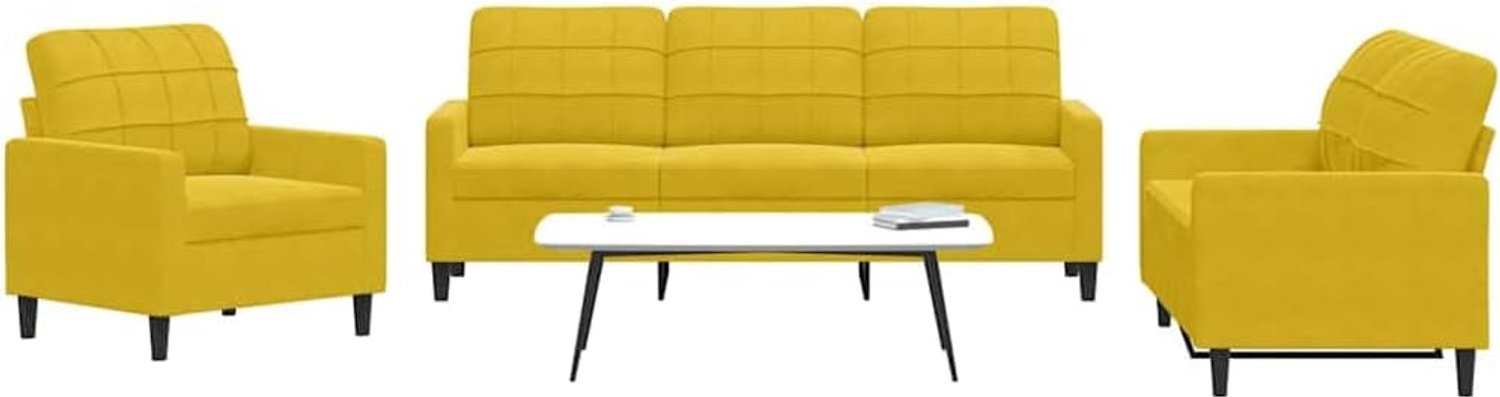 3-delig. Sofa set met kussen geel fluweel, zacht velours sofa set met metalen frame voor woonkamer, comfortabele bekleding en modern design sofa set