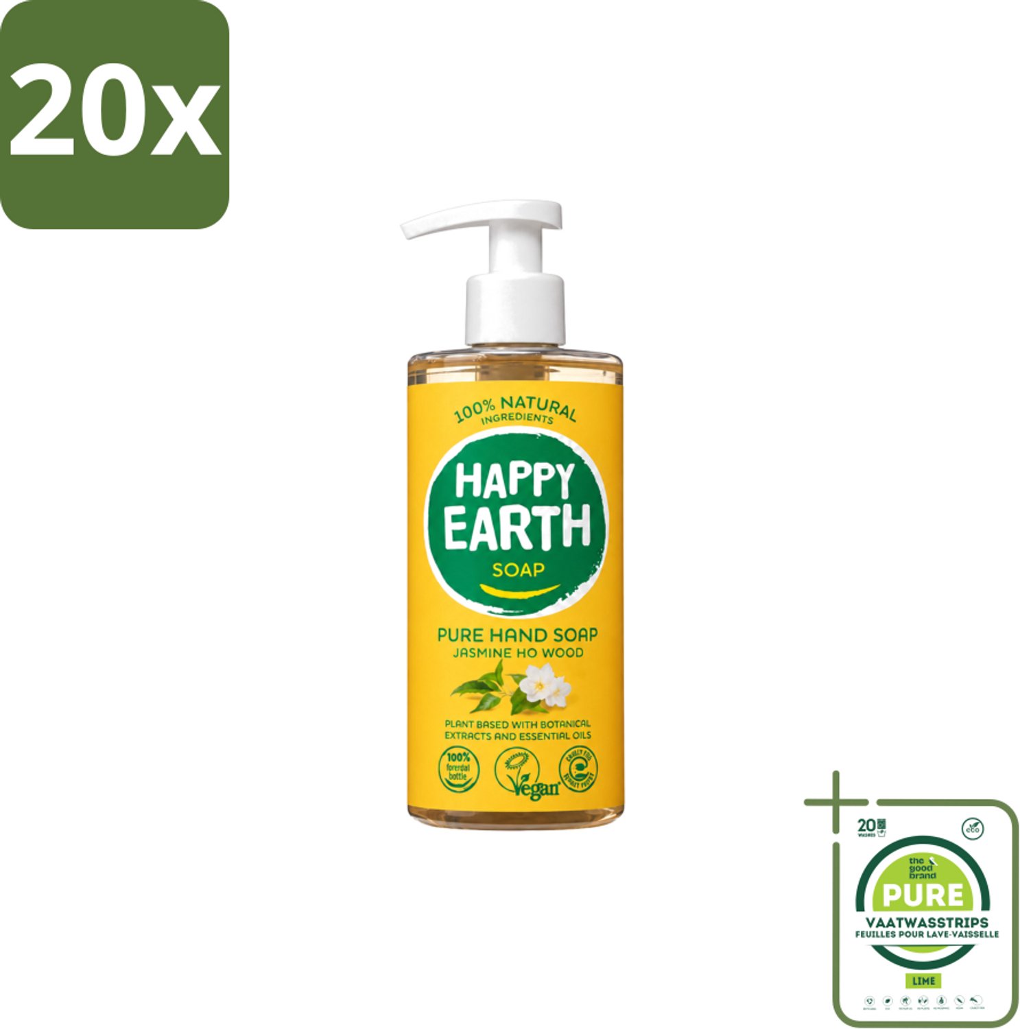 20 x Happy Earth – Handzeep – 100% Natuurlijk Jasmine Ho Wood – 300 ml - Grootverpakking - Vaatwasstrips - Natuurlijke Handzeep - Vegan Handzeep - Jasmijn Handzeep - Ho Wood Handzeep - Antibacteriële Handzeep