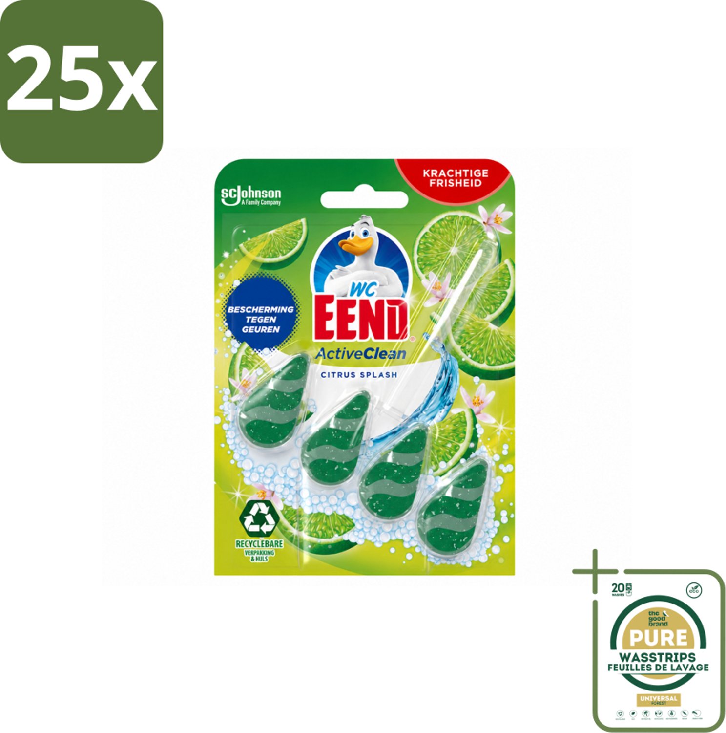 25 x WC Eend – Toiletblok – Active Clean – Citrus – 38 g - Wasstrips - Toiletblok - Toilet Reinigen - Toilet Schoonmaken - Toilet Blok - Toiletgeur