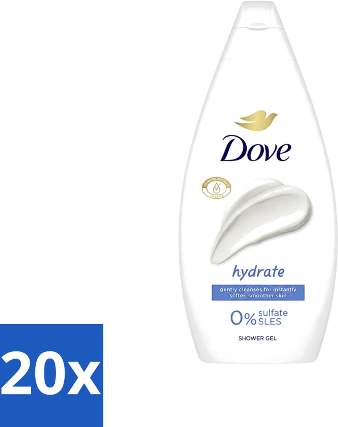 20 x Dove Hydrate - Douchegel - Sulfaatvrij - 250 ml - Voordeelverpakking - 20 stuks