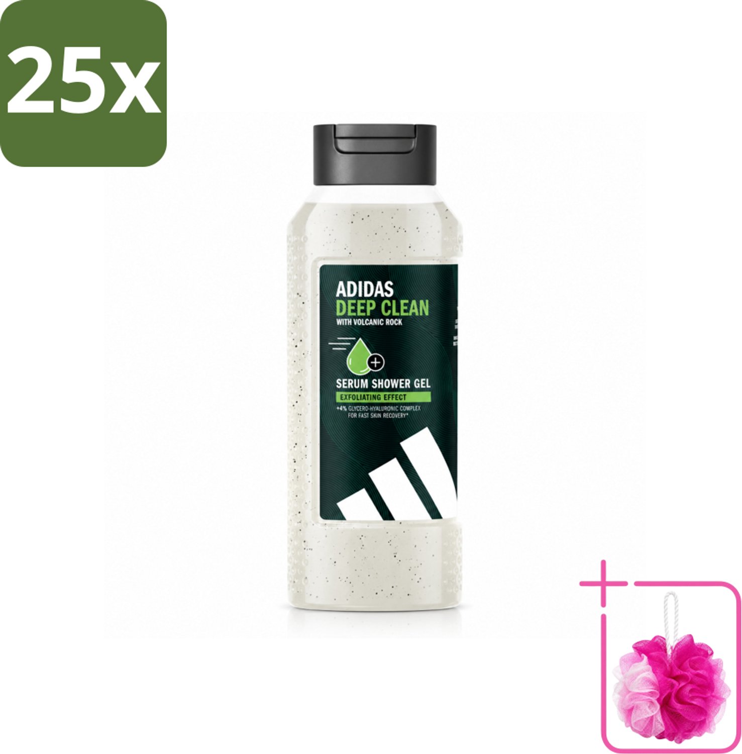 25 x Adidas – Douchegel – Active Skin & Mind Deep Clean – 250 ml - Bulkverpakking - Douchegel - Douchemop - Huid reinigen
