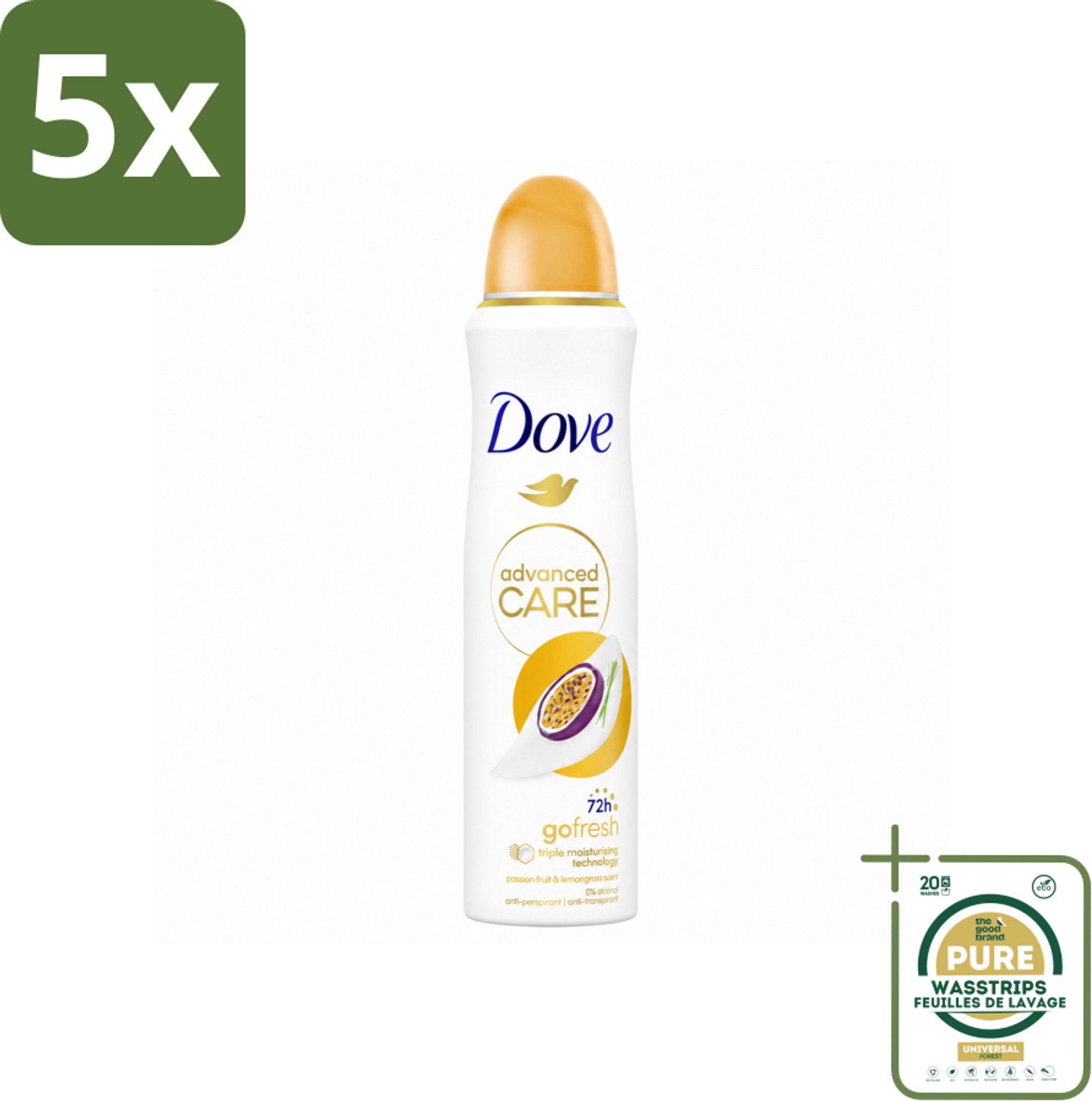 5 x Dove – Deodorant Spray – Passievrucht & Citroengras – 150 ml - Wasstrips - Anti-transpirant Spray - Deodorant Spray - Passievrucht En Citroengras - Zweetvermindering - Huidbescherming