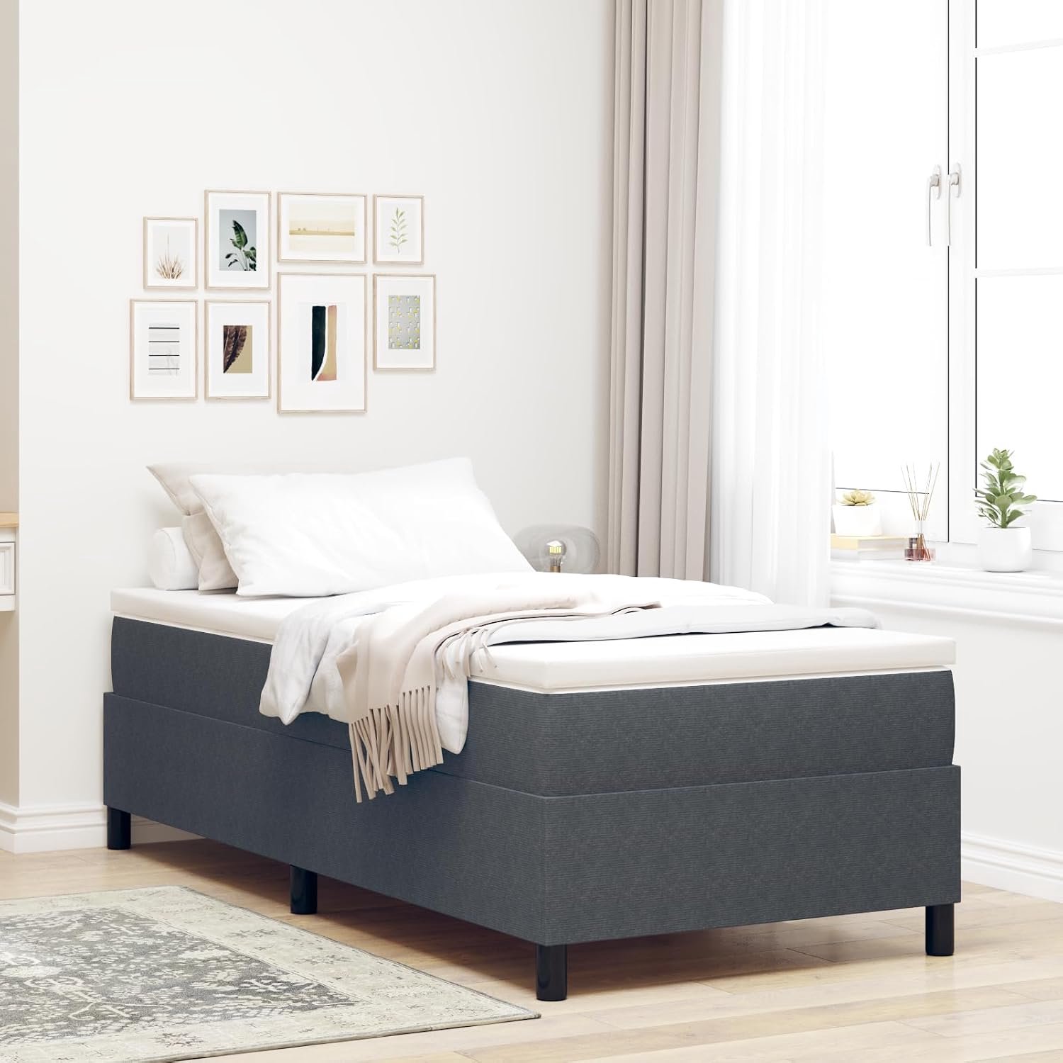 Donkergrijs, 100 x 200 cm, corduroy, platformbedframe met minimalistisch design en materiaalhoutconstructie voor langdurig comfort en een ontspannen