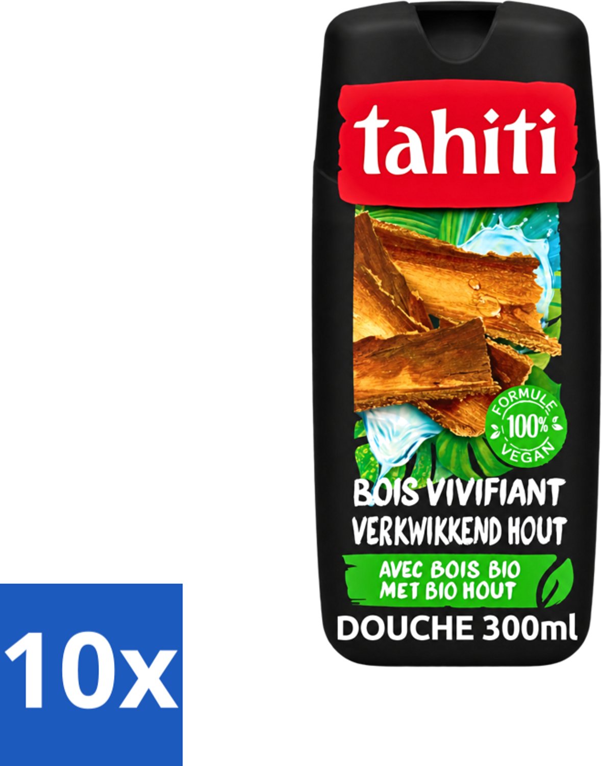 10 x Tahiti - Douchegel - Verkwikkend Bio Hout - 100% Vegan - 300 ml - Voordeelverpakking - 10 stuks