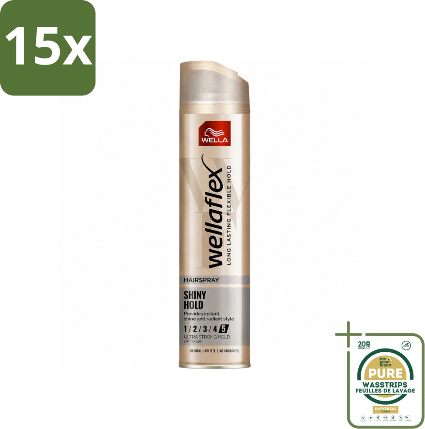 15 x Wella – Flex Shine Ultra Strong – Haarspray – 250 ml - Wasstrips - Haarspray - Glans - Haarfixatie - Haarverzorging - Haarverzorging