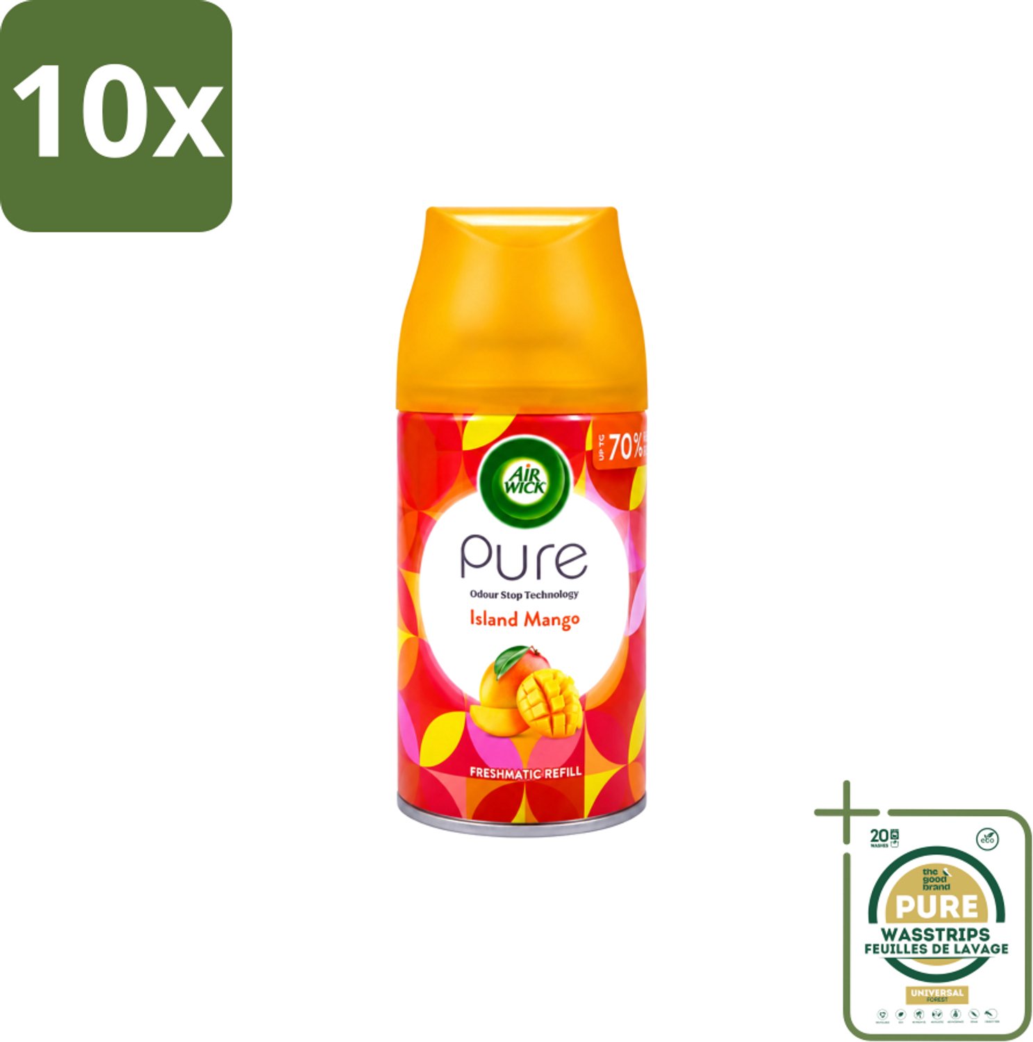10 x Air Wick – Luchtverfrisser Navulling – Island Mango – 250 ml - Wasstrips - Luchtverfrisser - Geur - Tropisch - Mango - Fris
