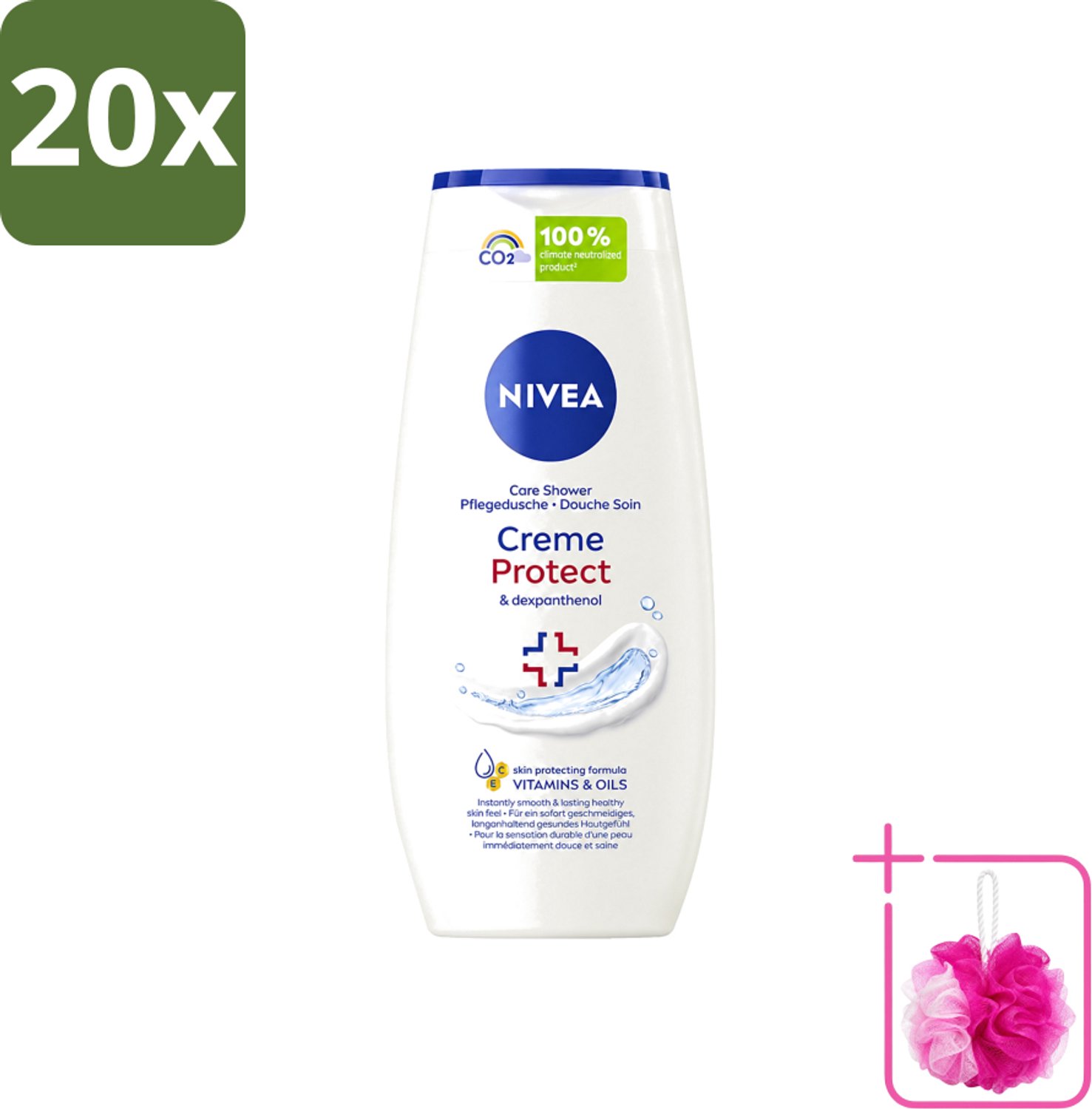 20 x Nivea - Douchegel - Crème Protect & Dexpantenol - Unieke Nivea Crème Geur - 250 ml - Bulkverpakking - Douchegel - Douchemop - Huidverzorging