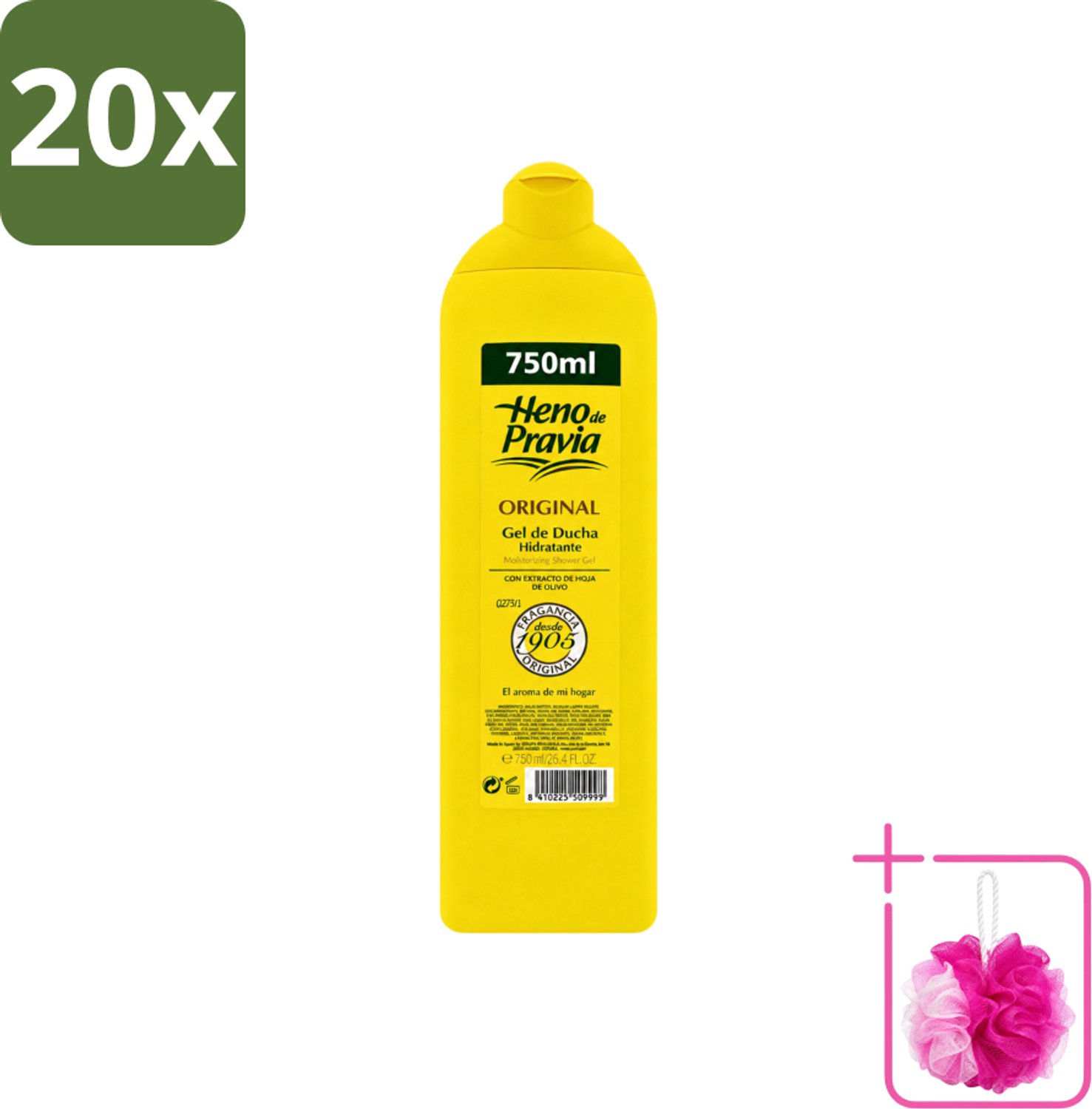 20 x Heno De Pravia - Douchegel - Original Geur - 750 ml - Bulkverpakking - Douchegel - Douchemop - Huid verzorging
