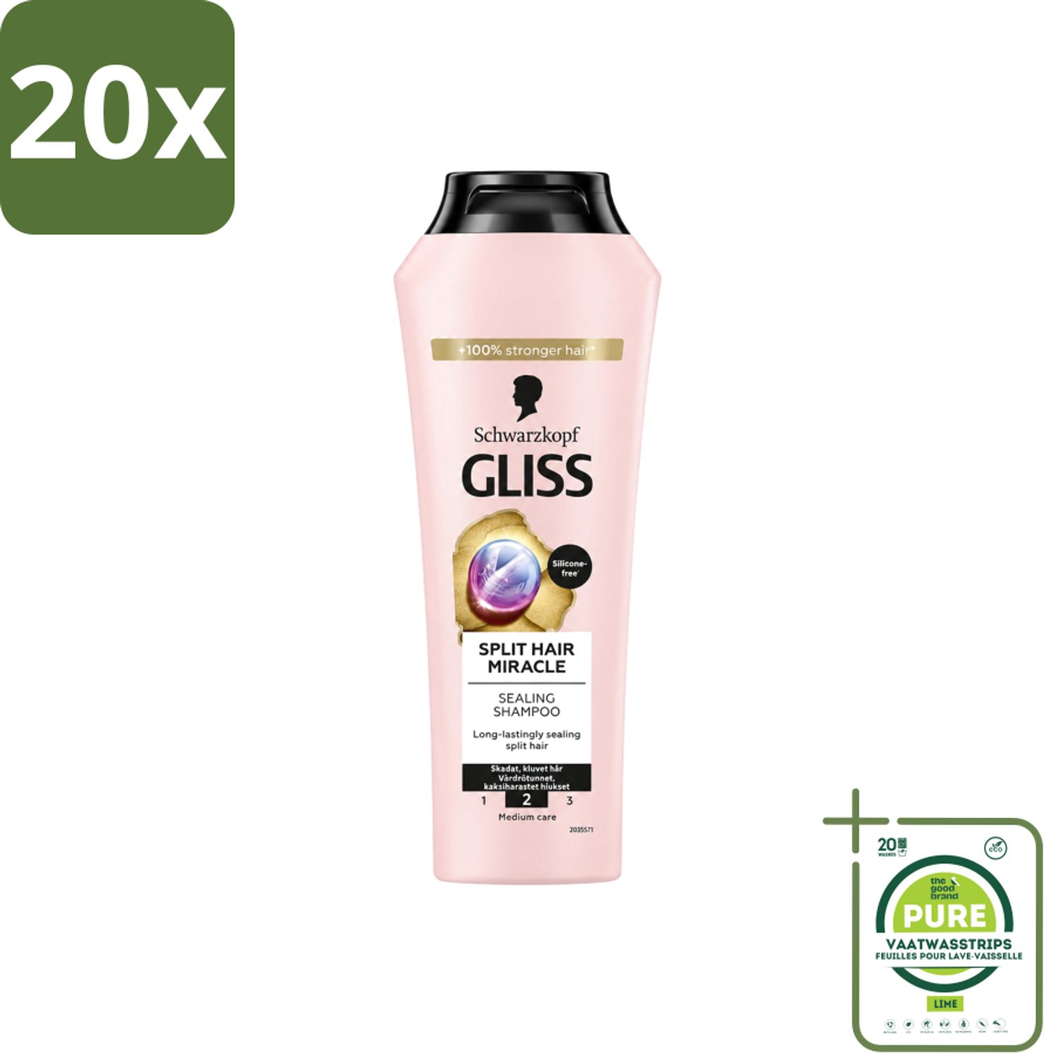 20 x Gliss-Kur - Shampoo - Split Hair Miracle - Herstelt Gespleten Haarpunten - 400 ml - Grootverpakking - Vaatwasstrips - Gespleten Haarpunten - Haar Herstellen - Haar Verzorgen - Hydrolyzed Keratine - Vitamine E