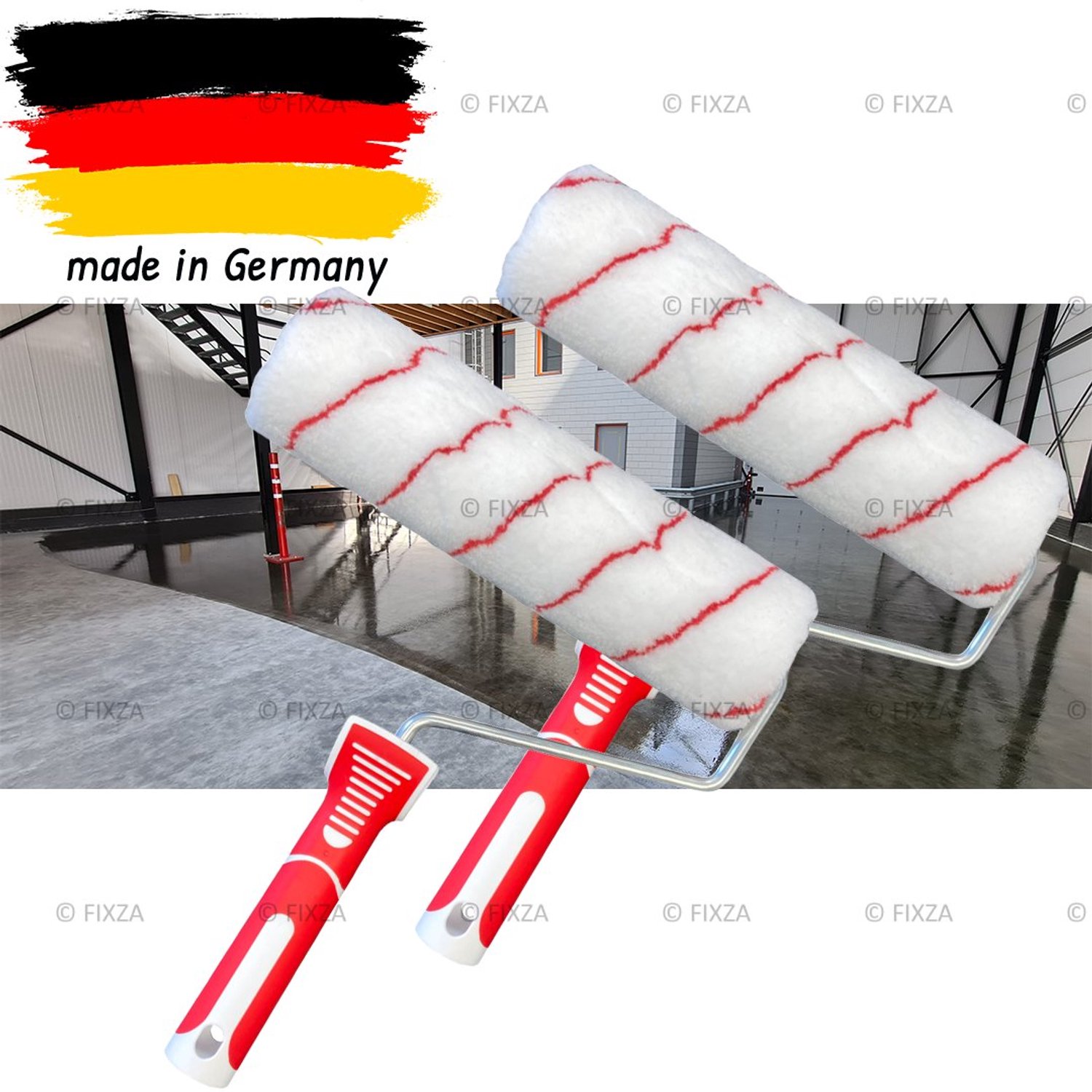 Vloercoatingroller Set van 2 – 25 cm – Laagpolig – Anti-Spat – Professionele Rollers voor Vloercoating, Beton & Muren – Comfortgreep