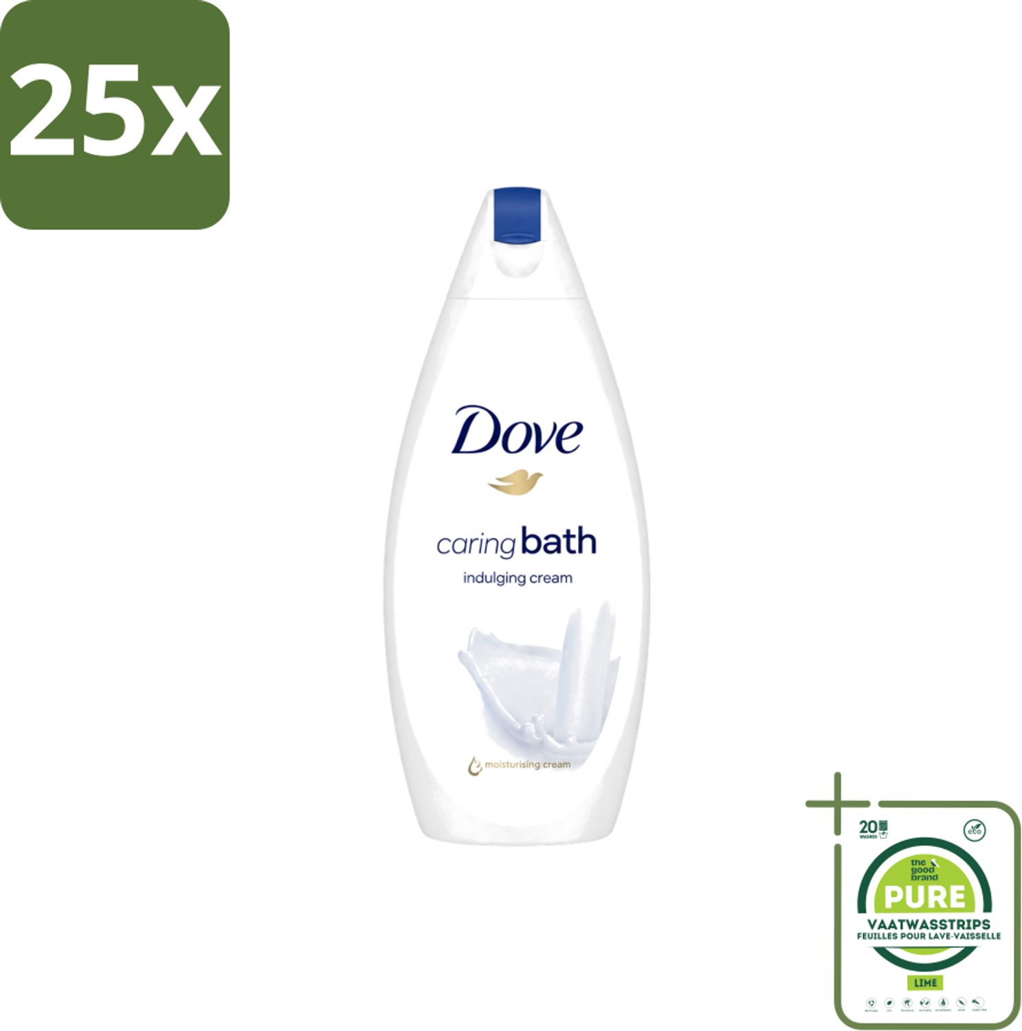 25 x Dove – Douchegel – Caring Bath – 450 ml - Grootverpakking - Vaatwasstrips - Douchegel - Huid Verzorging - Zachte Huid - Schuim Douchegel - Hydraterende Crème