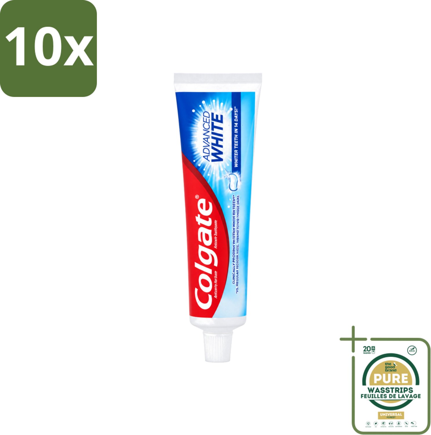 10 x Colgate - Advanced White - Tandpasta - 100ml - Wasstrips - Tandpasta - Witte Tanden - Vlekverwijdering - Tandbederf - Gaatjes