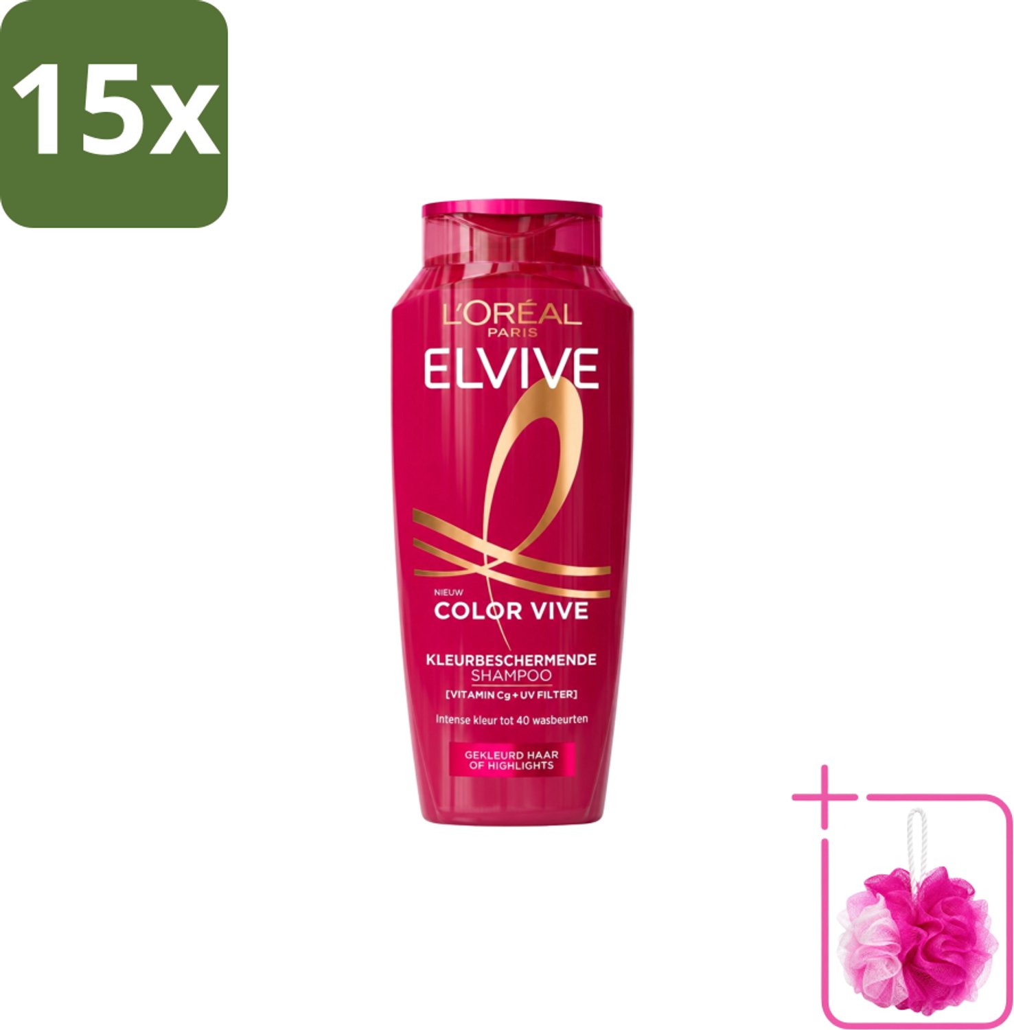 15 x L’Oréal Paris Elvive – Shampoo – Color Vive – Gekleurd Haar – 250 ml - Bulkverpakking - Kleurbehoud haar - Douchemop - Glans haar