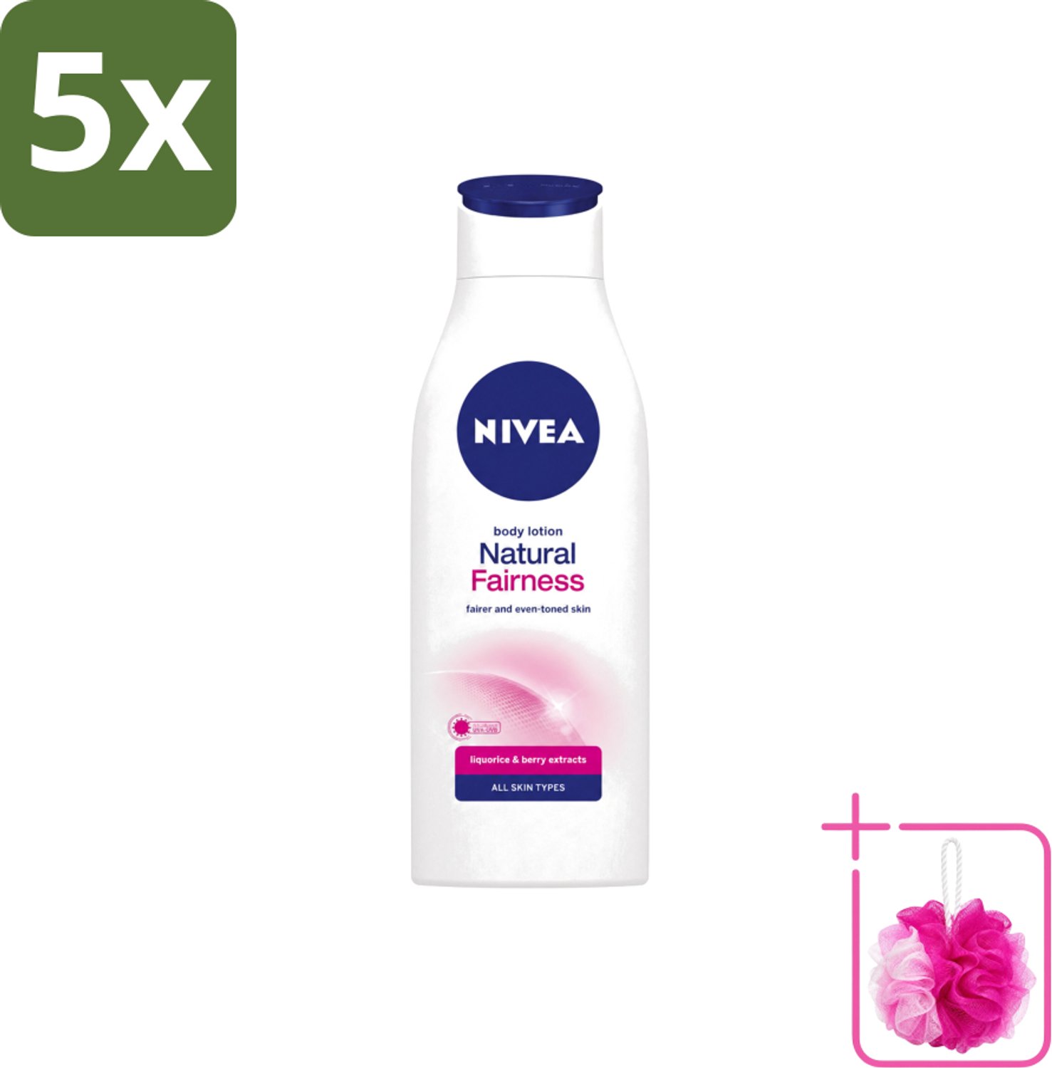 5 x Nivea – Bodylotion – Natural Fairness Clarifiant – 400 ml - Bulkverpakking - Huidverlichting - Douchemop - Natuurlijke glans