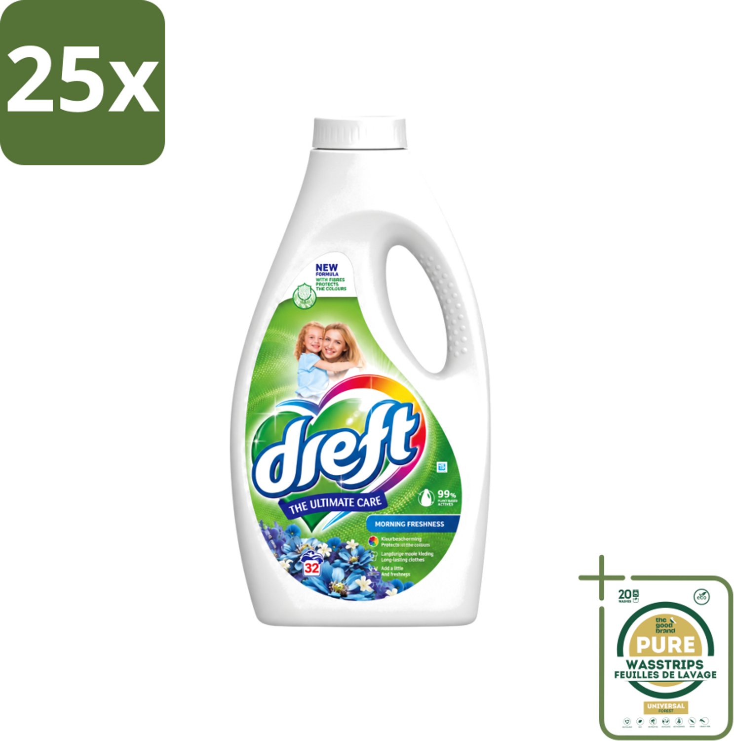 25 x Dreft - Ultimate Care - Vloeibaar Wasmiddel - Gekleurde Was - Ochtendfris - 32 Wasbeurten - Wasstrips - Gekleurde Was - Ochtendfris - Wasmiddel - Wasbeurt - Kleurbescherming