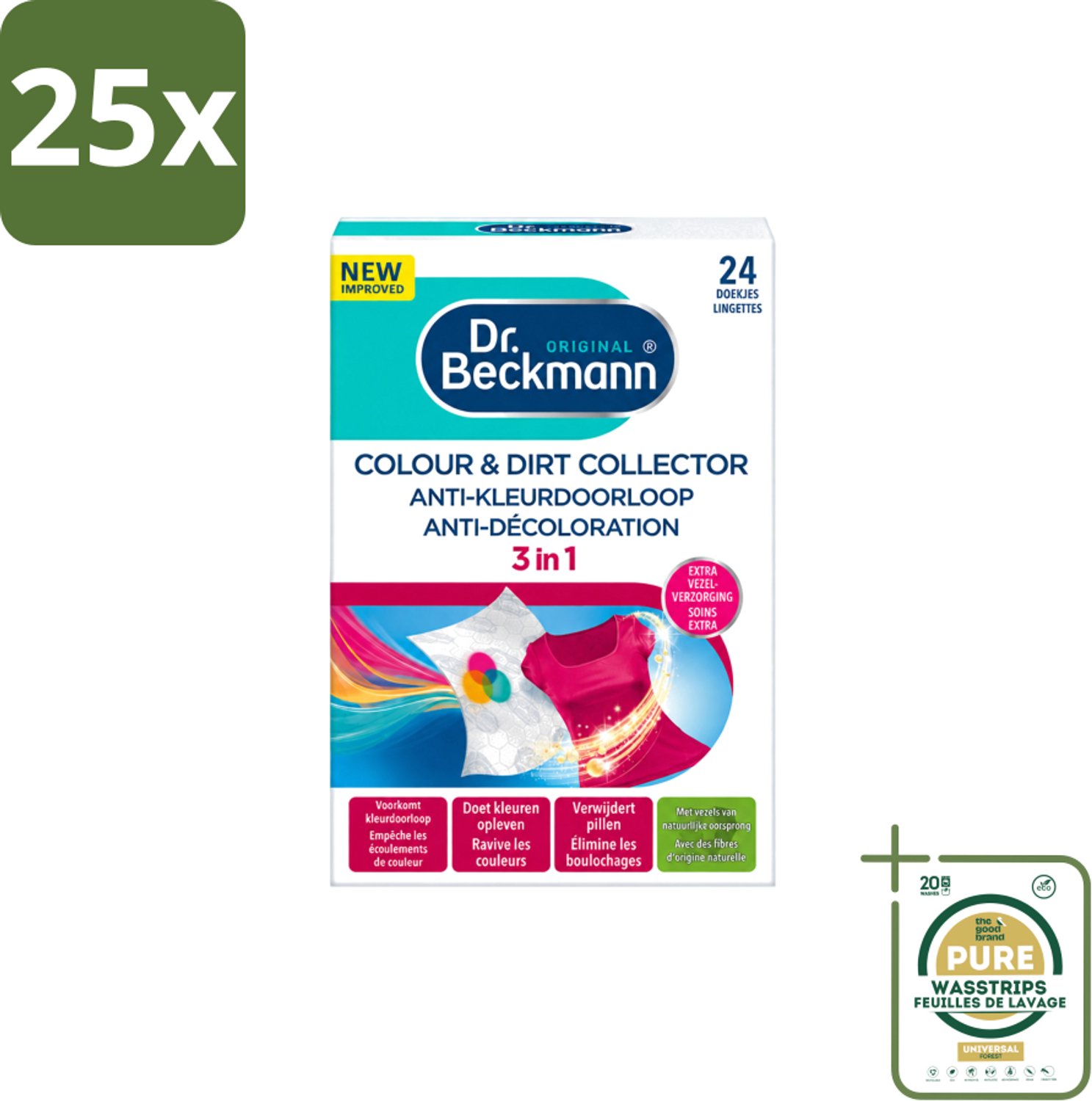 25 x Dr. Beckmann - Anti-Kleur Doorloopdoekjes - Kleurbescherming - Witte en Gekleurde Was - 24 Doekjes - Wasstrips - Kleurbescherming - Wasdoek - Kleurdoorloop - Wasdoekjes - Kleurabsorptie