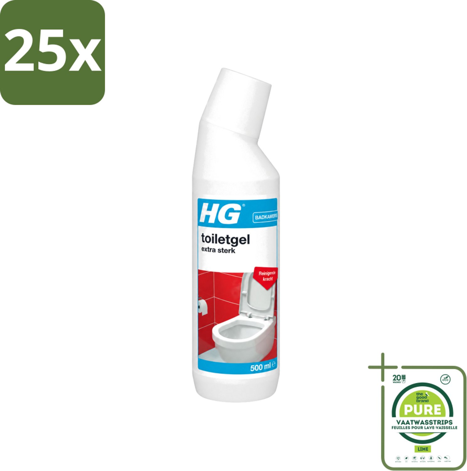 25 x HG - Badkamers - Toiletgel Extra Sterk - Reinigende Kracht - 500 ml - Grootverpakking - Vaatwasstrips - Toiletgel - Toilet Reinigen - Kalk Verwijderen - Urinesteen Verwijderen - Toilet Schoonmaken